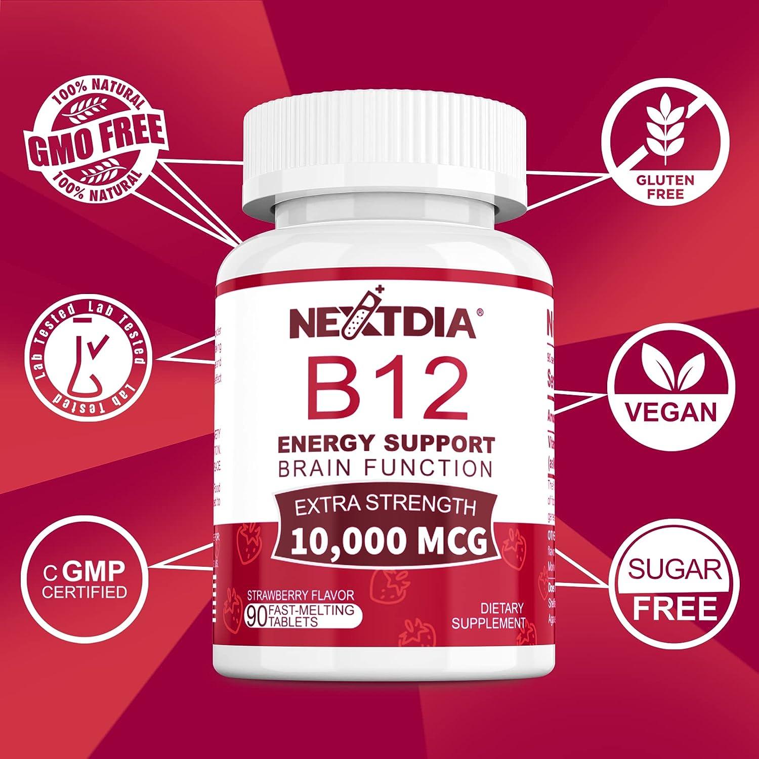 B12 Sublingual 10000 mcg Fast Dissolve Tablets Methylcobalamin, Sugar Free, Vegan Energy
