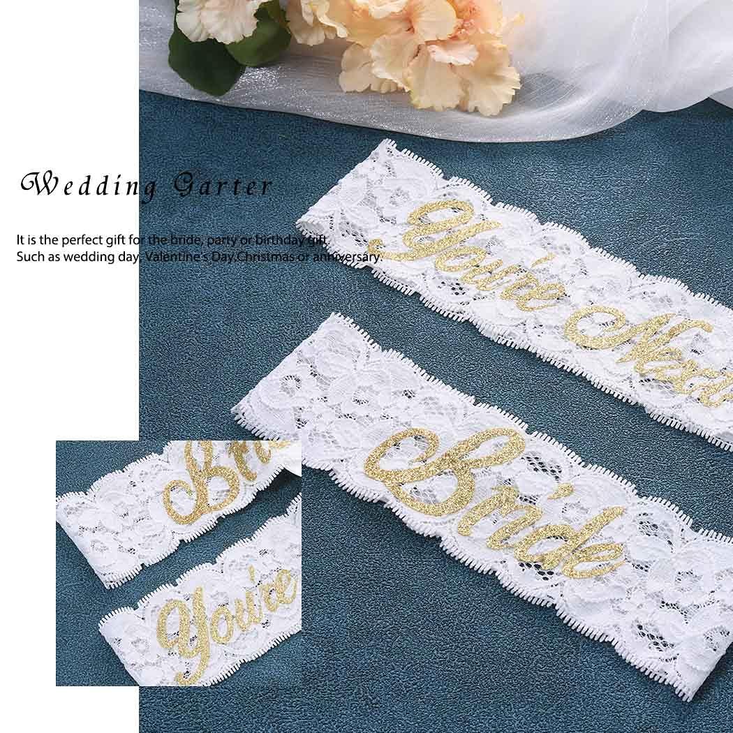 Campsis Women's Wedding Bridal Stretchy Lace Garter Set White Letters Bride Garter Belt Sexy Leg Belts Cosplay Prom Party 2Piece