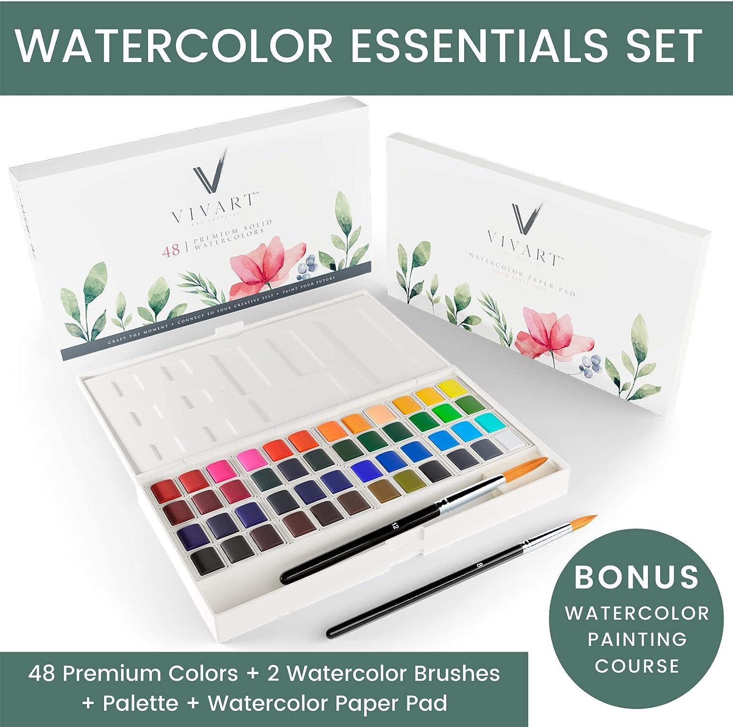 Watercolor Paint Set with 48 Premium Colors Includes 2 Artist Brushes