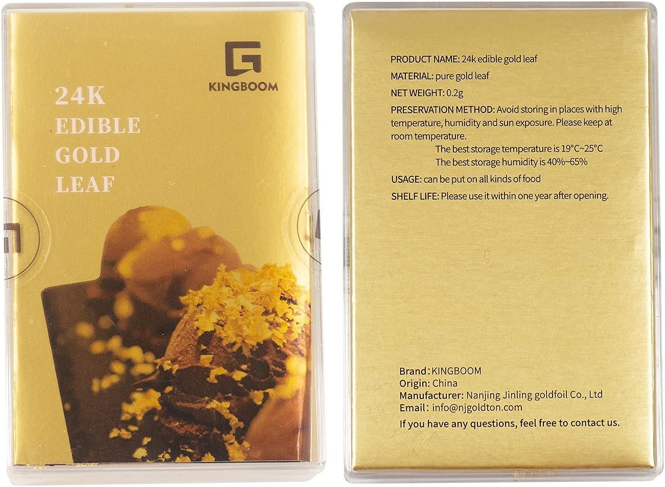 KINGBOOM 24K Edible Gold Leaf Sheets - 10 Sheets of 1.7 x 1.7 Inches  Genuine Gold Leaf for Cupcakes,…See more KINGBOOM 24K Edible Gold Leaf  Sheets 