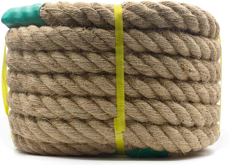 Aoneky Jute Rope - 1.18/1.5 Inch Twisted Hemp Rope for Crafts, Climbing,  Anchor, Hammock, Nautical, Cat Scratching Post, Tug of War, Decorate (1  inch x 48 Feet)