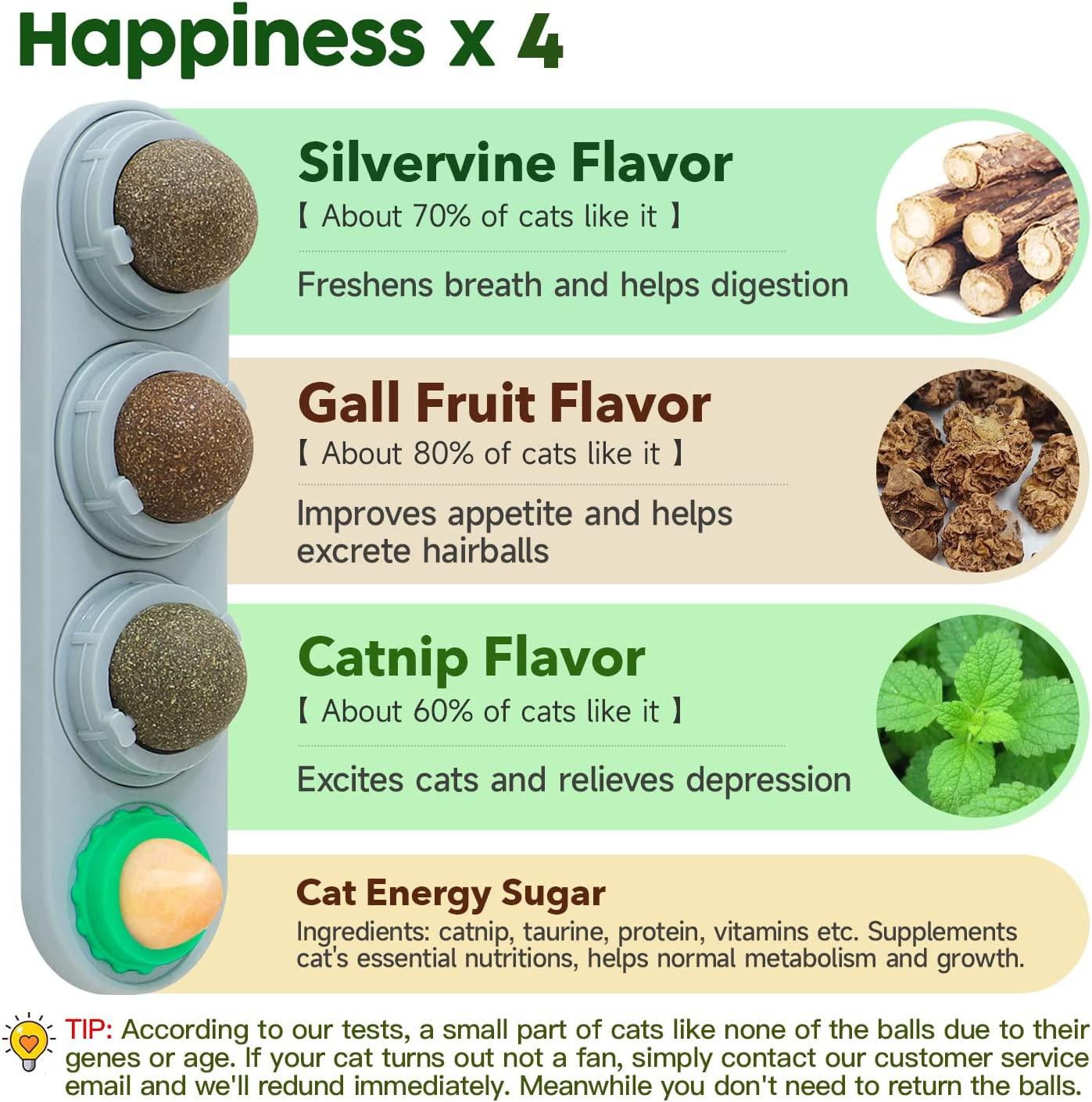 Potaroma 4 Pack Catnip Toys, Silvervine Wall Balls, Edible Kitty Toys