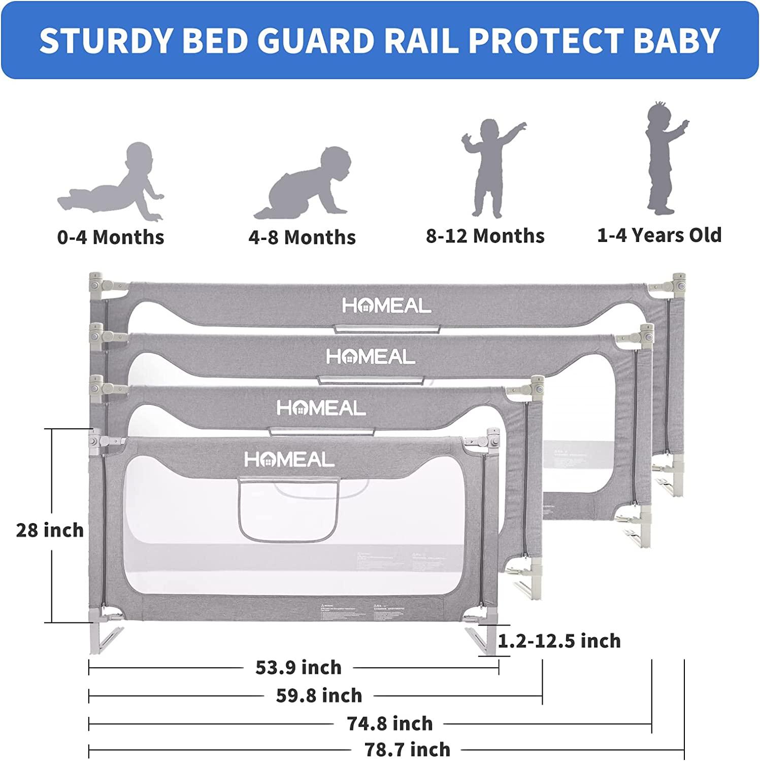 HOMEAL Bed Rail for Toddlers, Extra Tall Toddler Bed Rails, Infant Safety Bed Guardrail, Kids