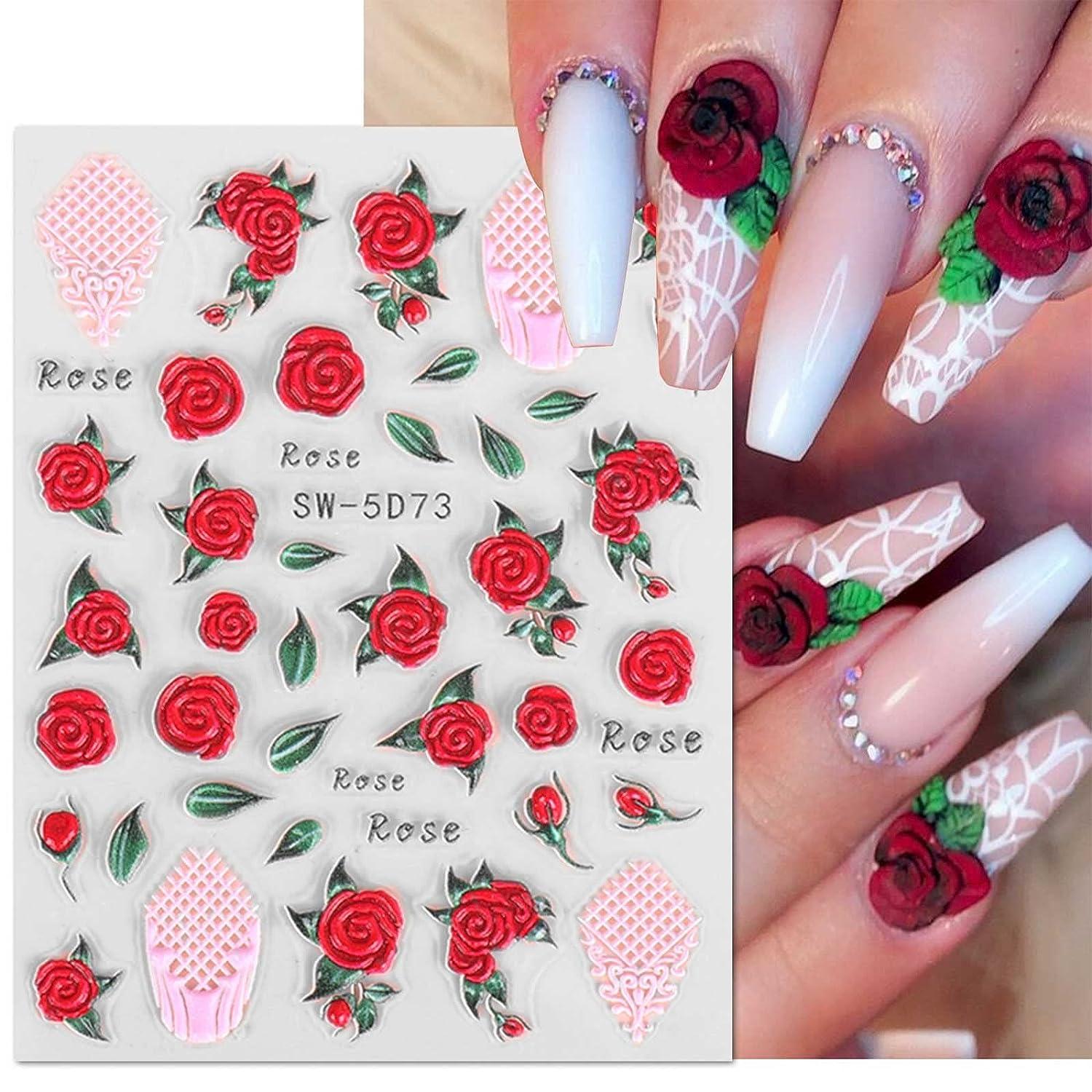 JMEOWIO 9 Sheets Spring Flower Nail Art Stickers Decals Self-Adhesive  Pegatinas Uñas Colorful Summer Floral Pink Nail Supplies Nail Art Design
