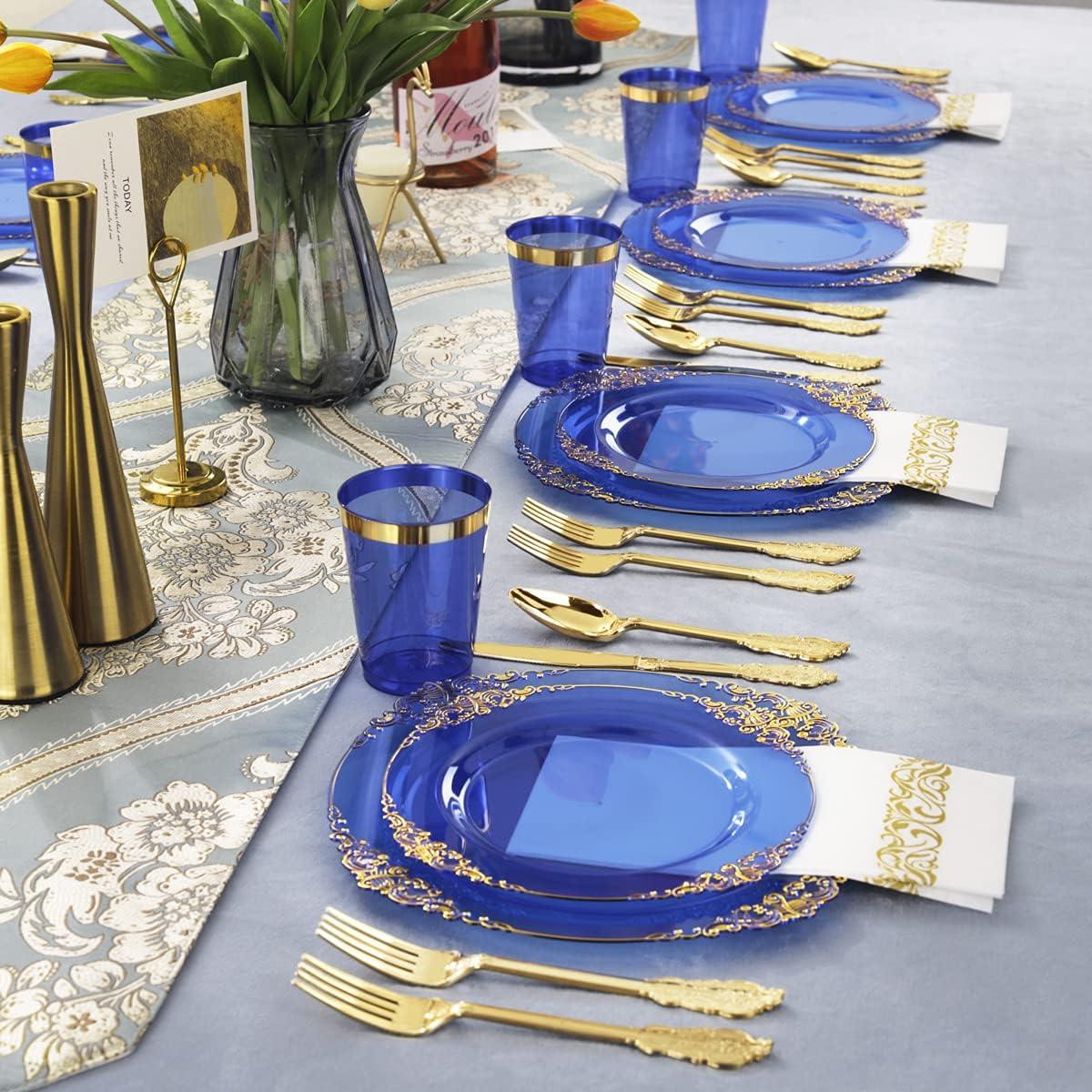 175 PCS Gold Plastic Disposable Dinnerware Set 25 Guests – By Madee