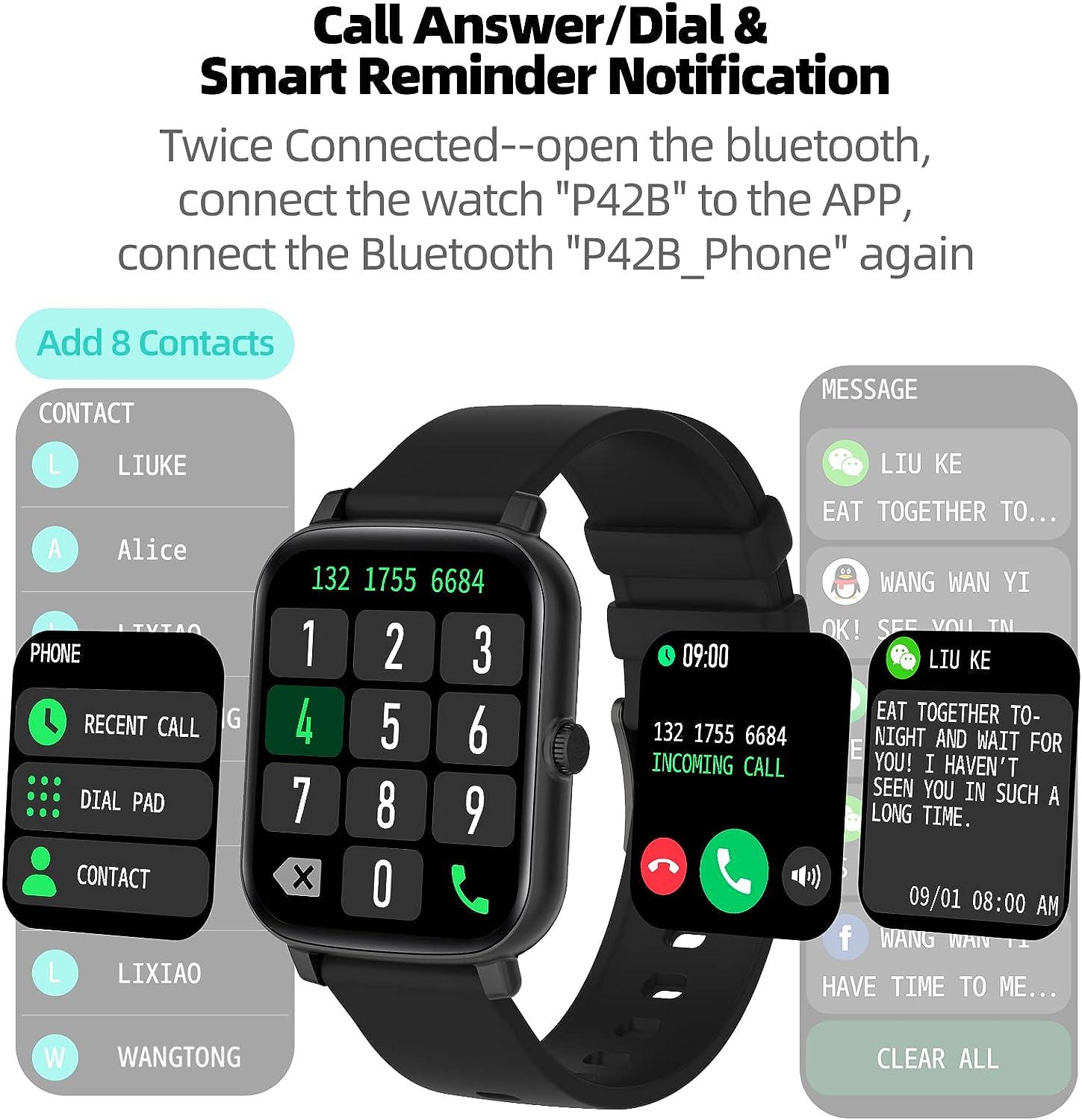 1.7'' Phone Smart Watch Answer/Make Calls, Fitness Watch with Ai Control Call/Text, Android Smart Watch for iPhone Compatible, Full Touch Smartwatch