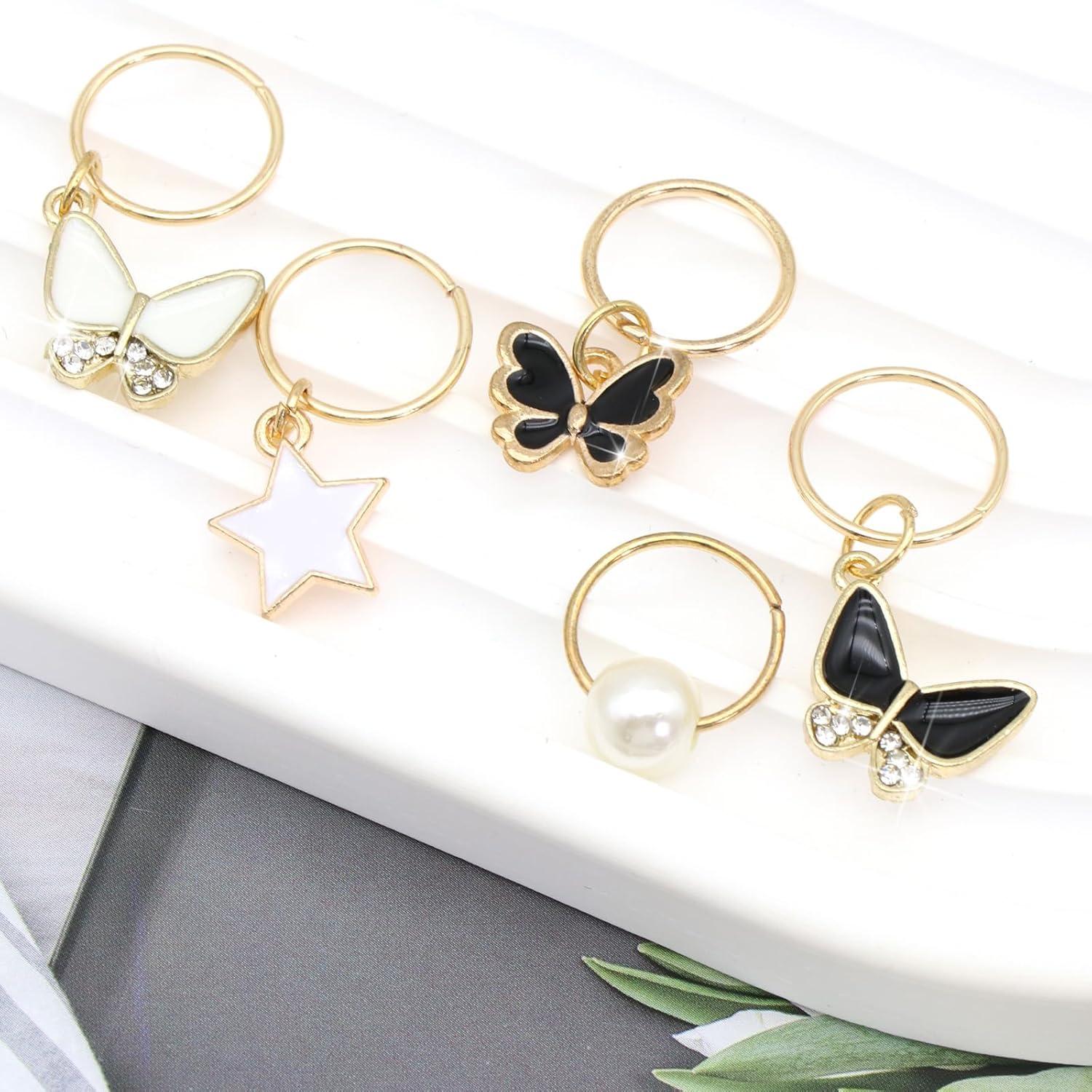 SAWINDA 15 Pieces Gold Star Locs Hair Jewelry Braids Butterfly