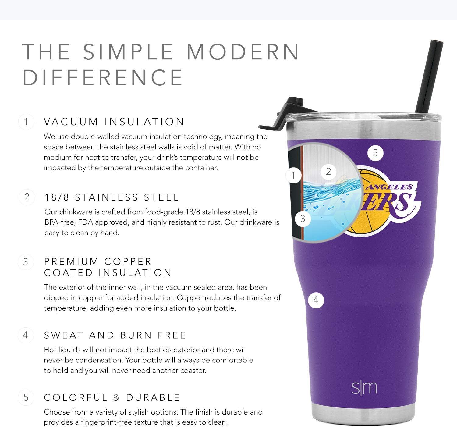 Simple Modern Tumbler with Flip Lid and Straw Insulated Stainless Steel  Travel Mug Los Angeles Lakers