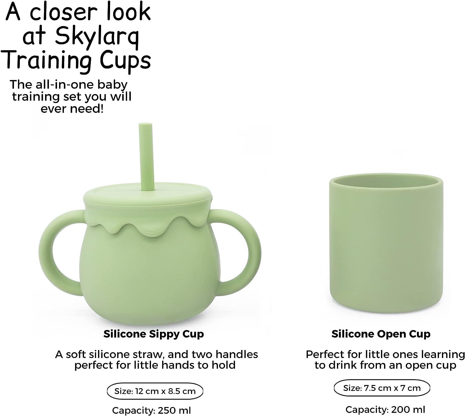 Baby Silicone Sippy Cups 6 Oz - No Spill Straw Training Cups With Handles (2-Pack)