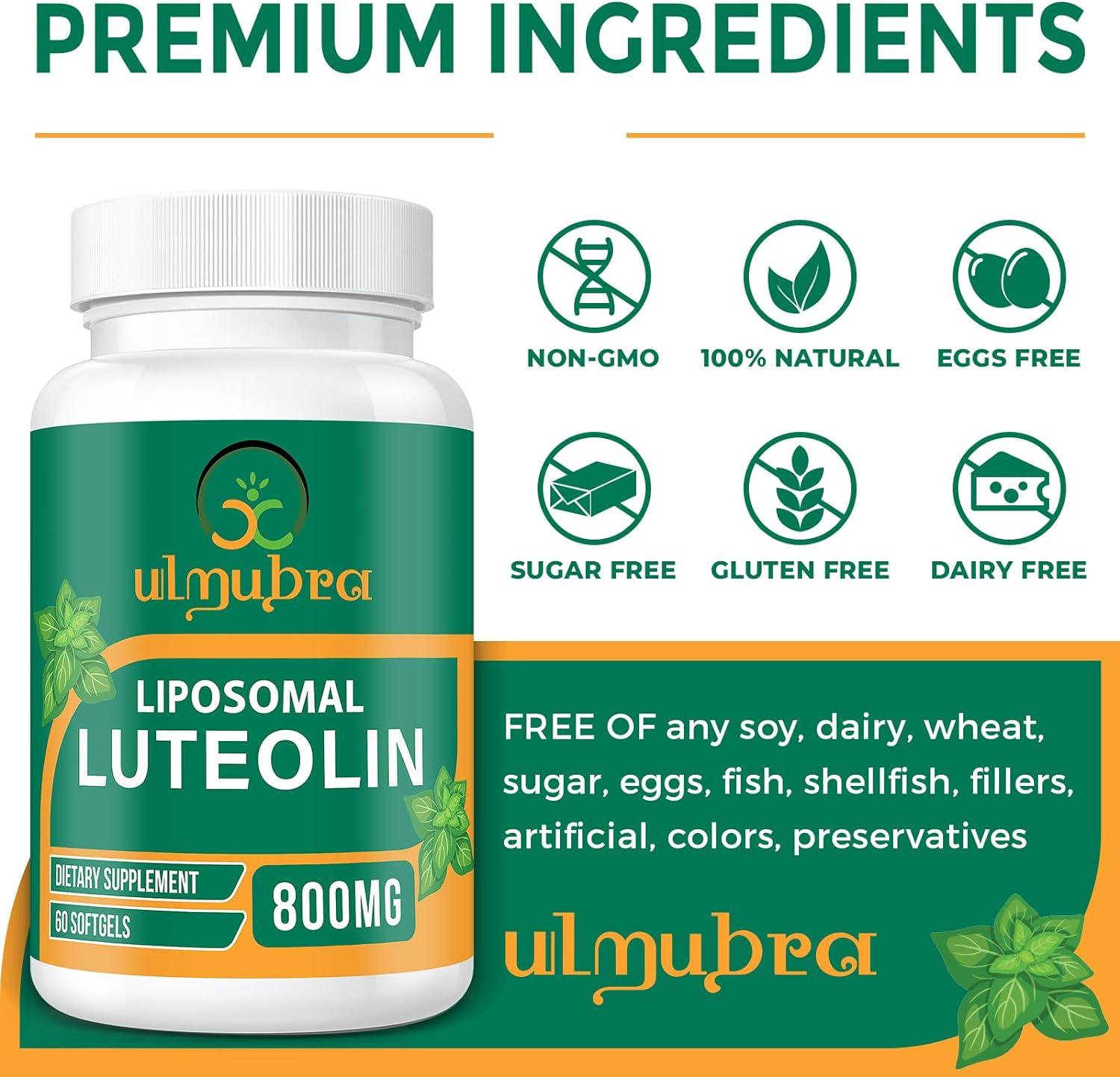 Ulmubra 800mg Liposomal Luteolin Supplement 60 Softgels Powerful