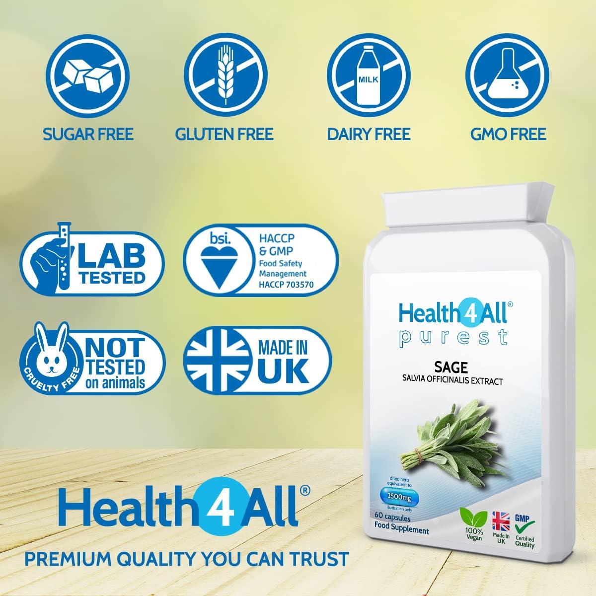 Health4All Sage Strong 2500mg 60 Capsules (V). Sage Leaf Extract for