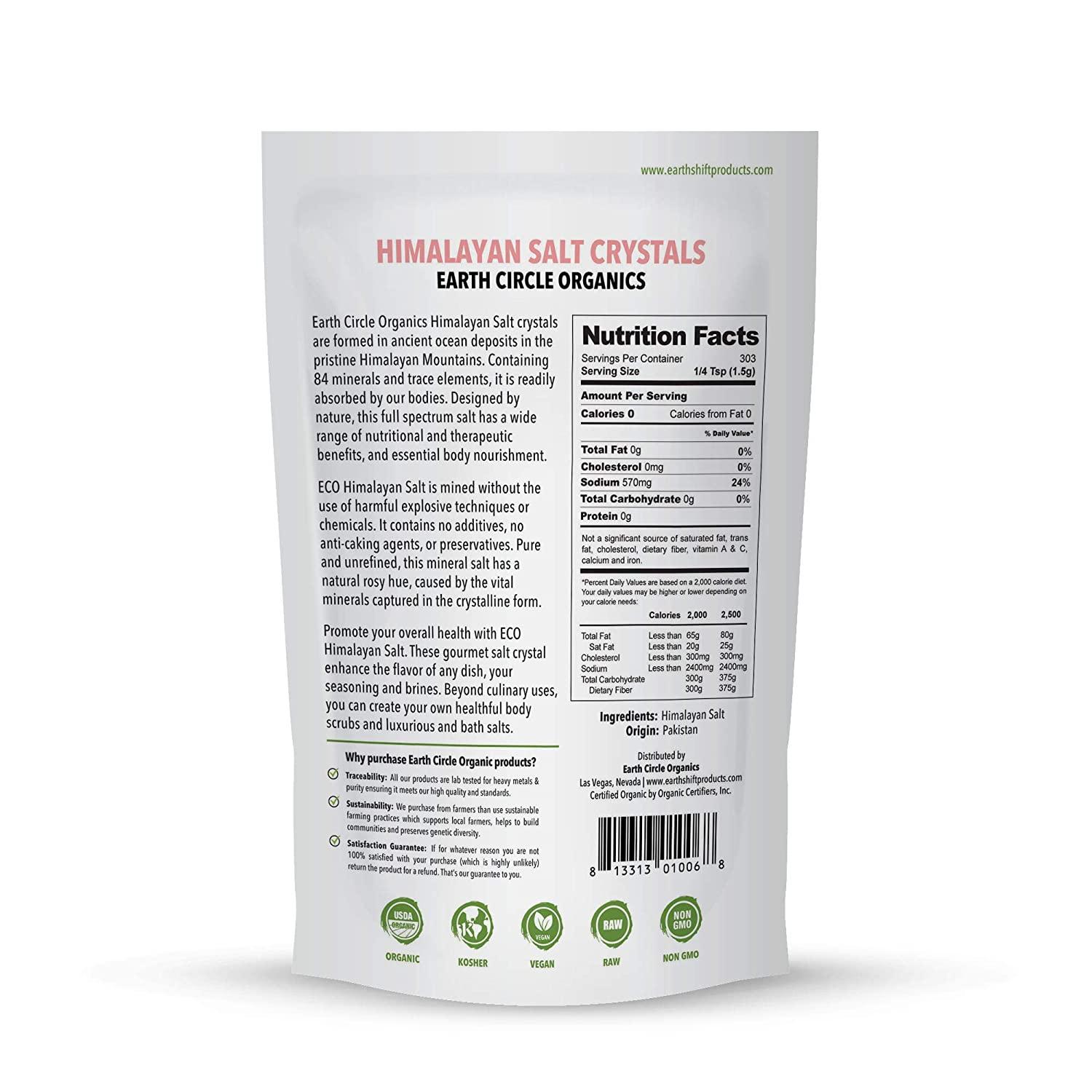 Earth Circle Organics Premium Himalayan Pink Fine Grain Salt, No Anti