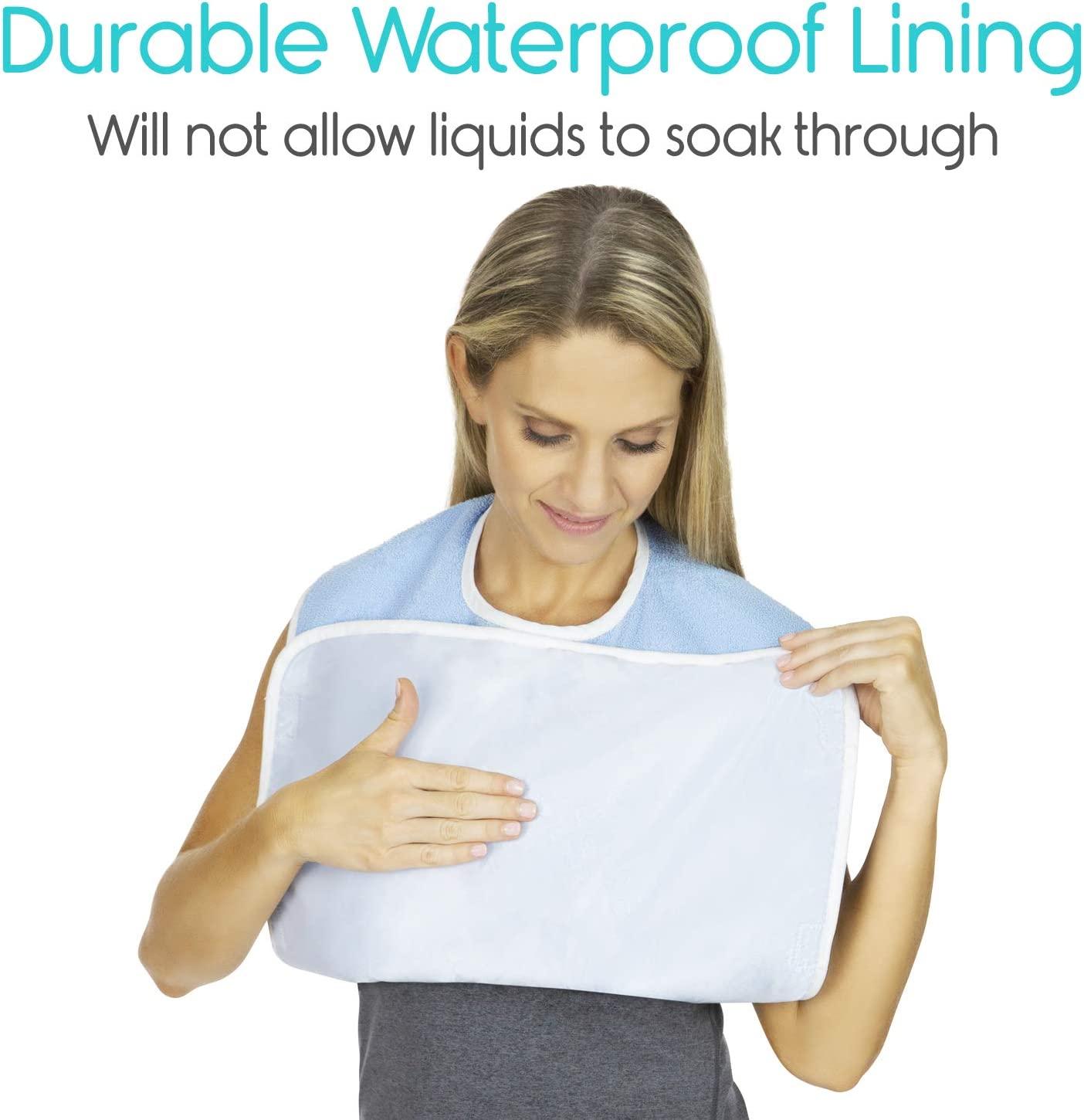 Vive Adult Bibs (2 Pack) Waterproof Apron Set for Eating Adjustable Strap, Washable Terry