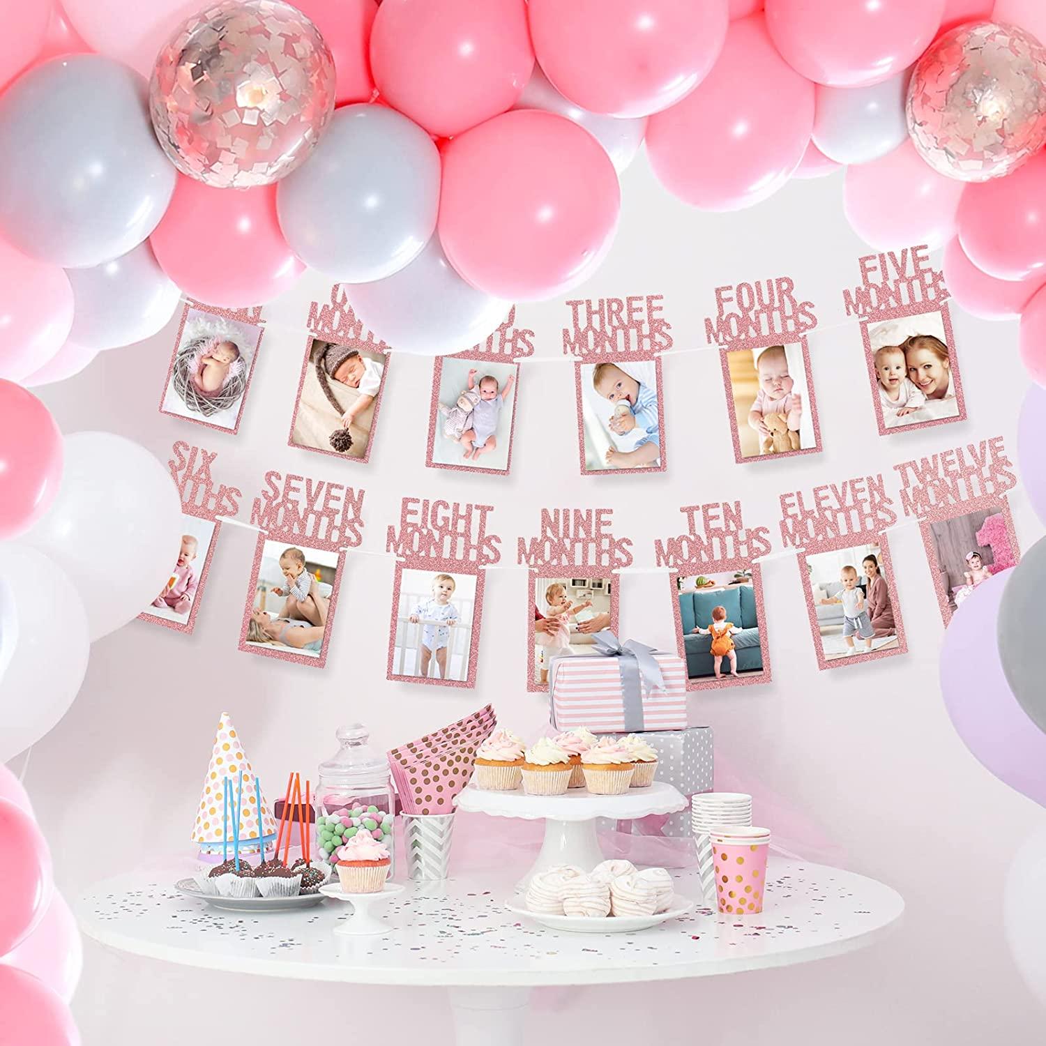 Whaline 1st Birthday Baby Photo Banner for Newborn to 12 Months