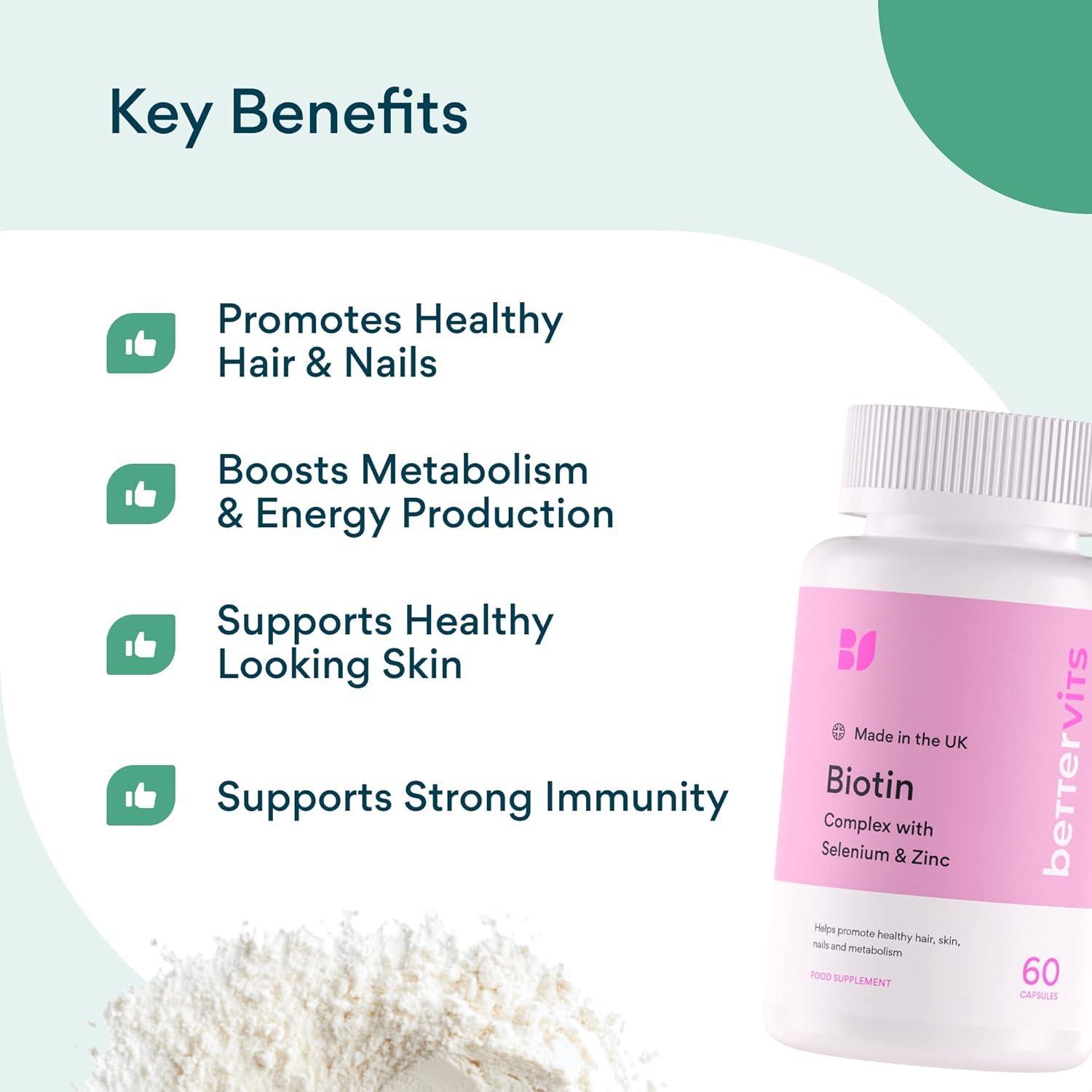 Bettervits Biotin Potent 12 000mcg Includes Zinc & Selenium Hair