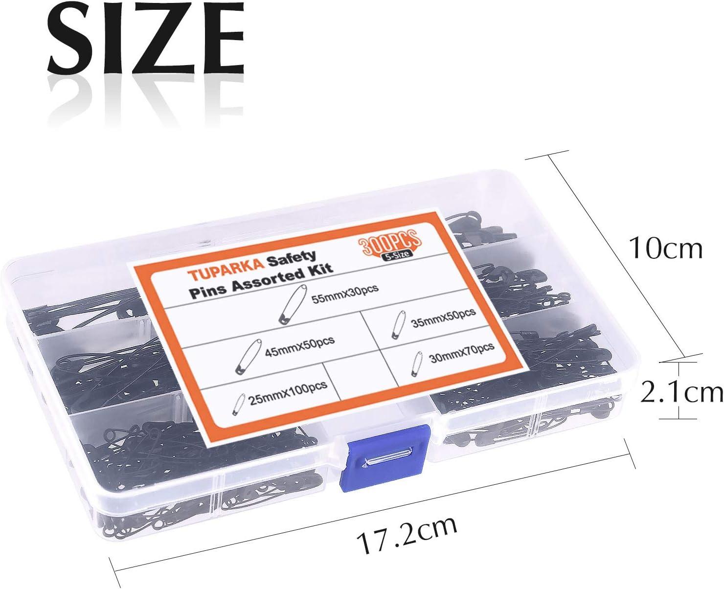 TUPARKA 5 Sizes Black Safety Pins Assorted 2555mm Small and Large