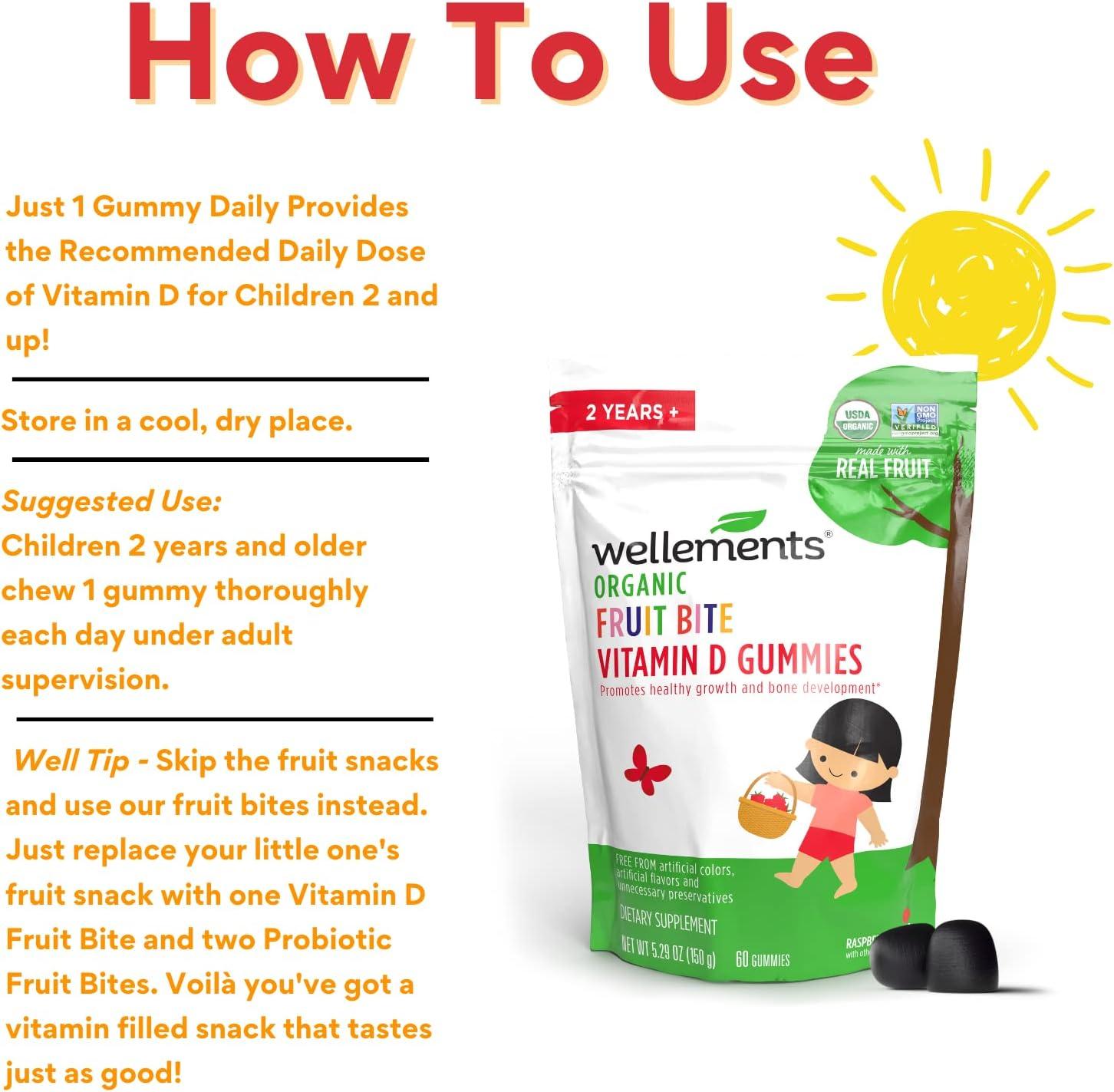 Wellements Organic Fruit Bite Vitamin D Gummies Vitamin D3 Gummy for