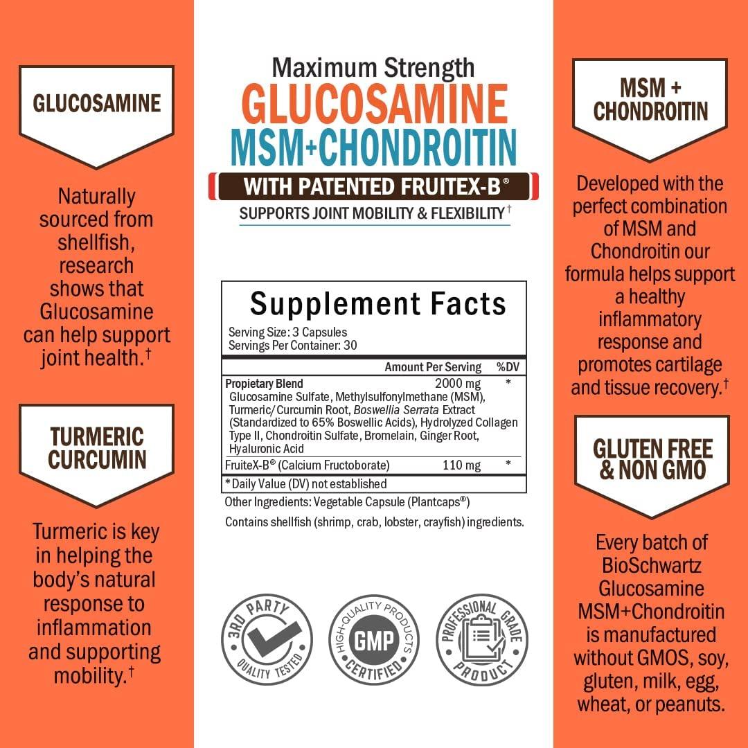 BioSchwartz Glucosamine MSM + Chondroitin with Patented FruitexB 90 Veggie Caps