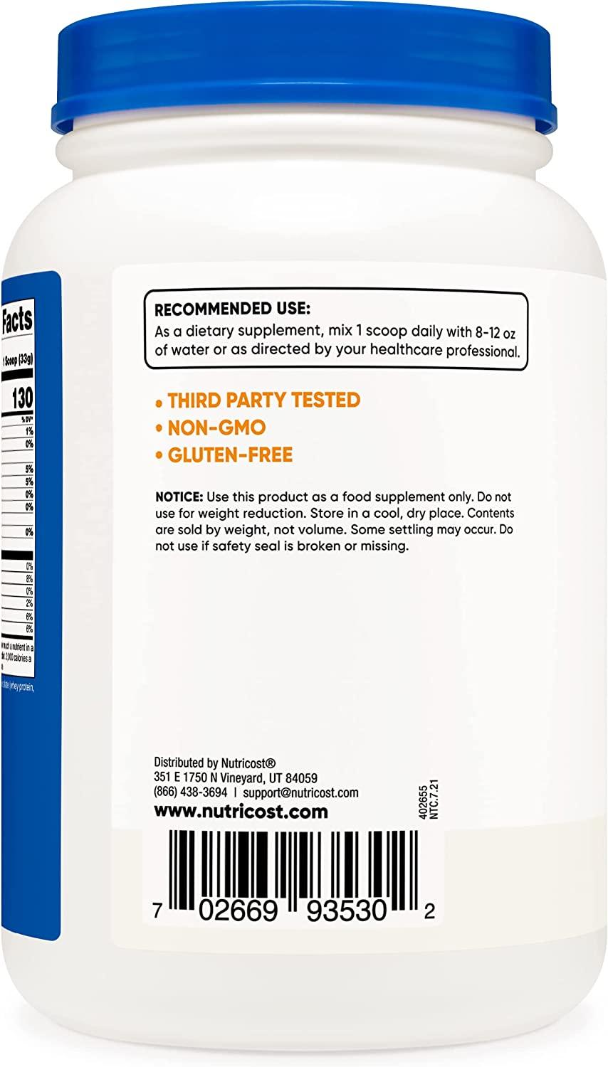 Nutricost GrassFed Whey Protein Isolate (Unflavored) 2LBS NonGMO