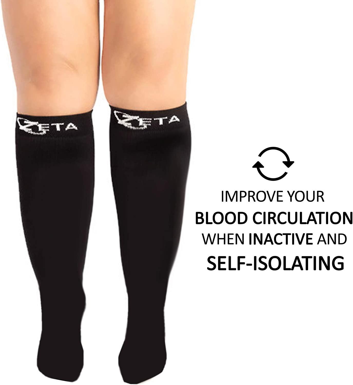 CompressionZ Compression Socks For Men & Women - 30 40 mmHG Wide Calf -  Travel, Edema - Swelling in Feet & Legs (Black 2P, S)