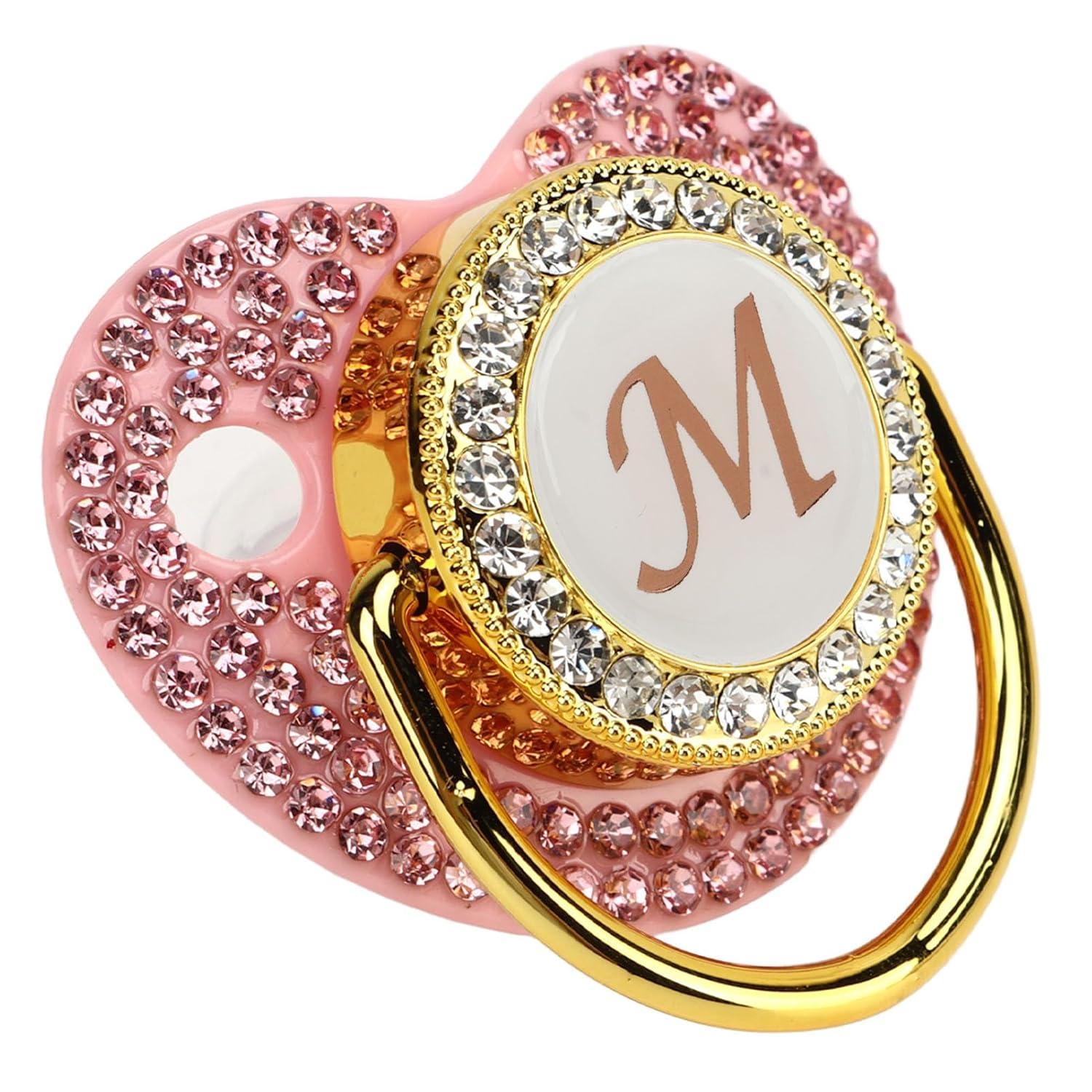 Ergonomic Baby Pacifier with Covered Rhinestones - Golden Curved Design ...