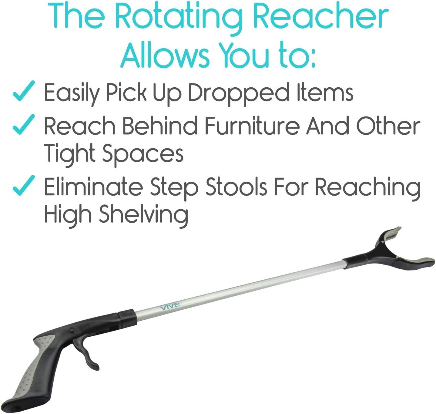 Vive Reacher Grabber - 32 Extra Long Mobility Aid - Rotating Hand Heavy  Duty Grip Arm - Reaching Assist Tool for Trash Pickup Litter Picker Garden  Nabber Disabled Handicap Arm Extension (Two)