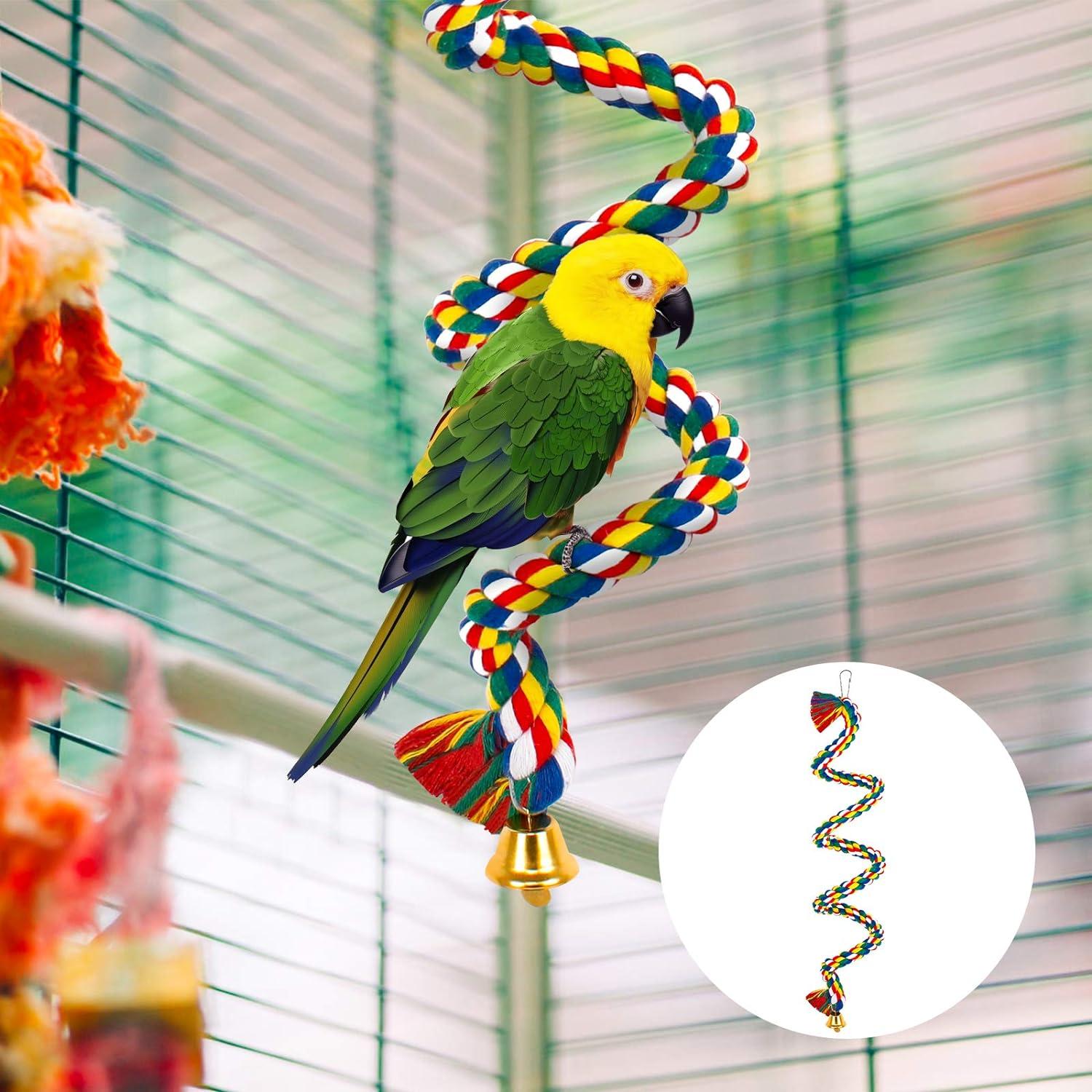 View of Ledoo Spiral Cotton Rope Bird Perch Parrot Budgie Rope Spiral Perch ...