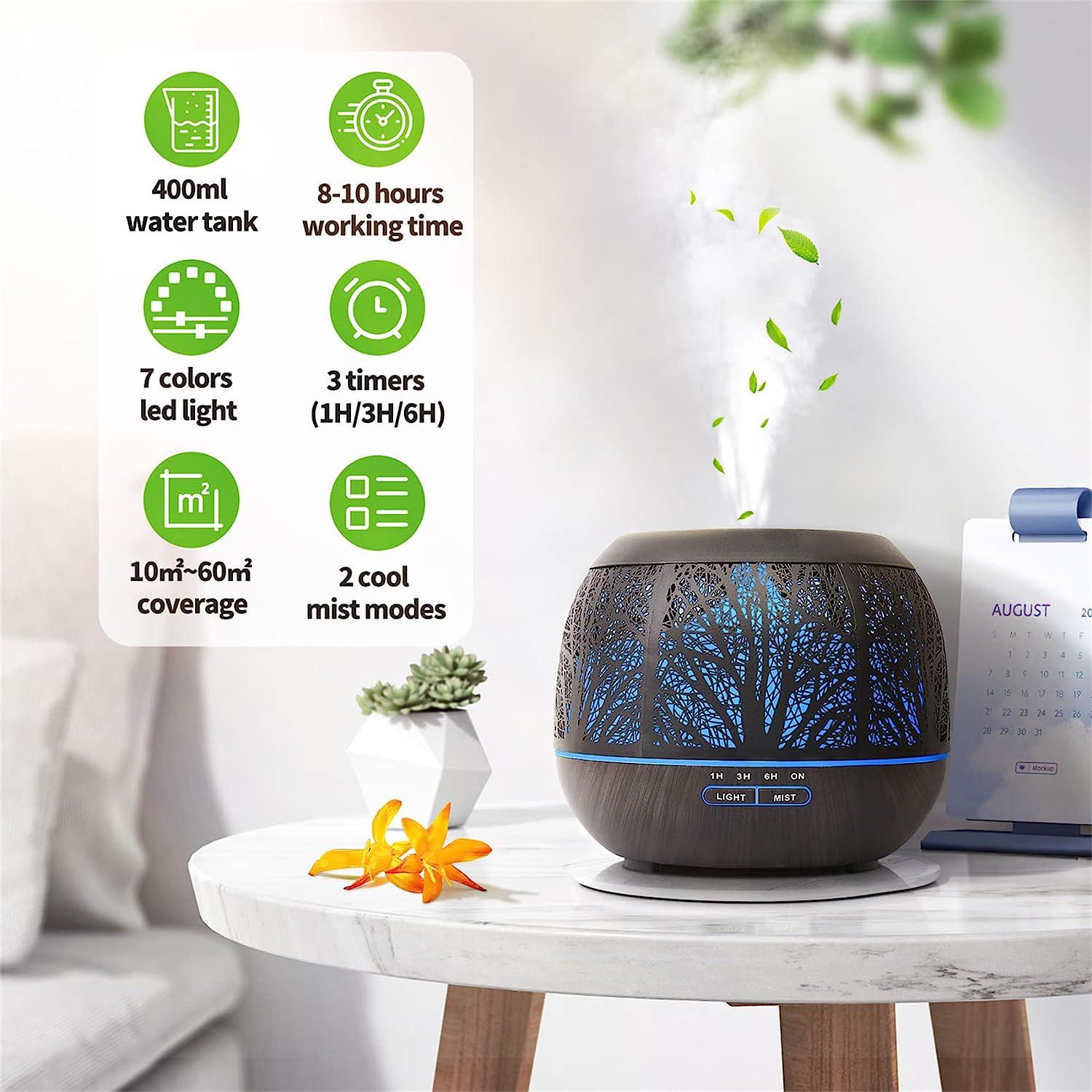 Essential Oil Diffuser Humidifier for Home: 400ml Ultrasonic Aroma Air  Diffusers for Large Room - Aromatherapy Cool Mist Vaporizer with Timer &  LED Light for Bedroom A-black