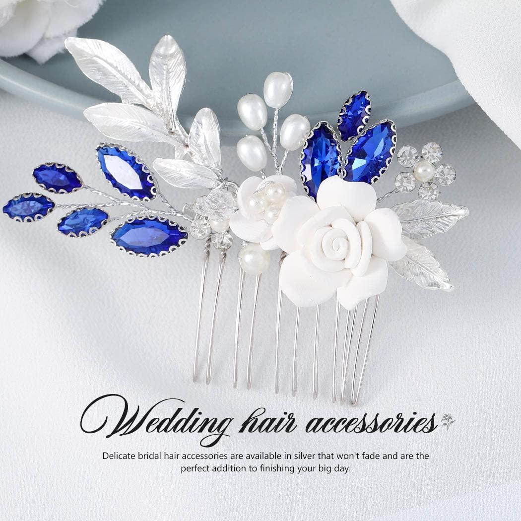 Navy Blue Silver Rose Bridal Wedding Bouquet Accessories