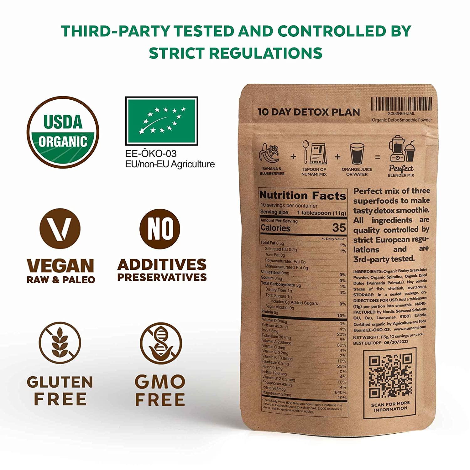 Organic Detox Smoothie Powder with Spirulina, Atlantic Dulse & Barley