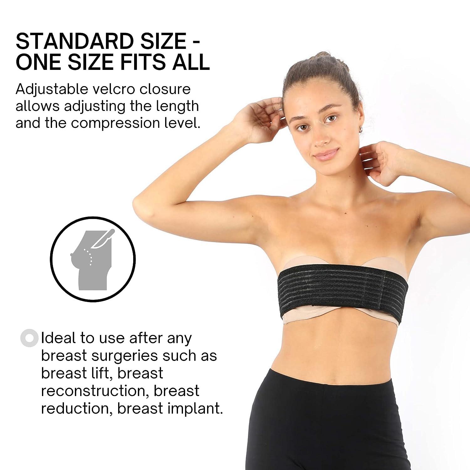 Breast Implant Stabilizer Band, Post Surgery Compression Support Strap for Breast  Augmentation, Reduction, Lift, Chest Belt, One Size Fits All (Black)