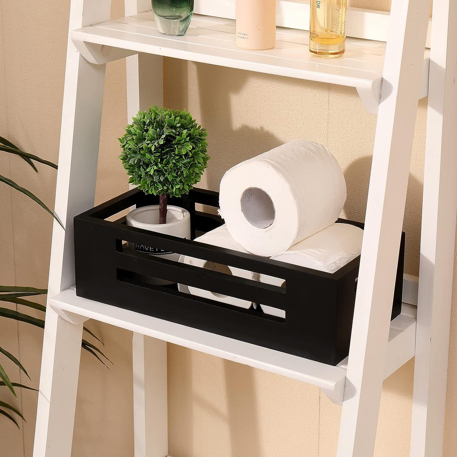 Black Decor Box Toilet Tank Topper Wood Basket for Back of Toilet Storage