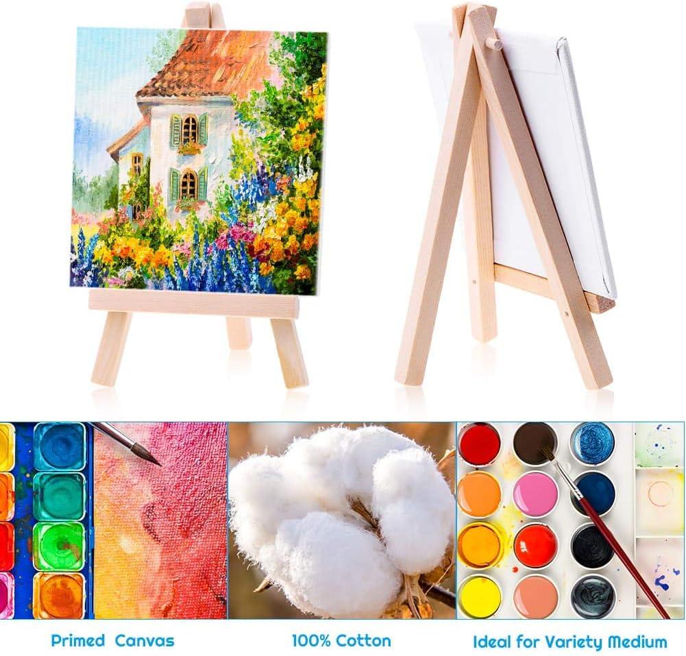 Mini Canvases 18 Pack Cridoz Small Painting Canvas with Mini Easel 4x4  Inches Art Canvases Painting Kit for Kids Teenagers Acrylic Pouring Oil  Water Color 4 x 4 Inches
