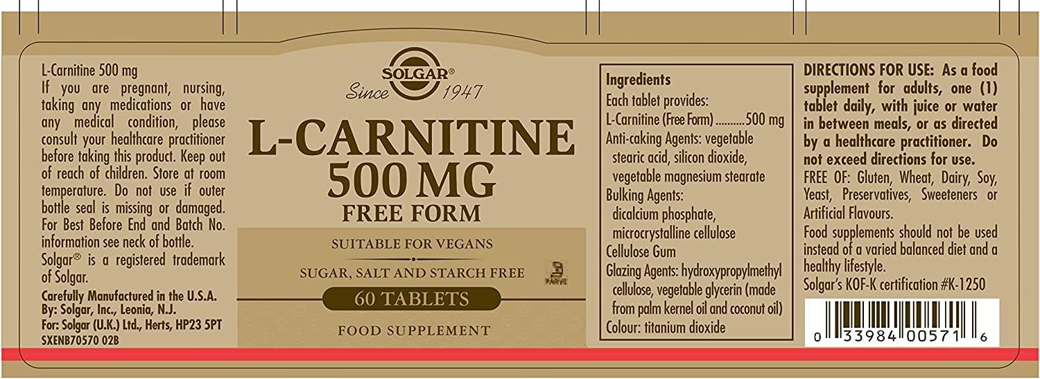 l carnitine solgar Solgar L-Carnitine 500 mg - 60 Free Form Tablets for Energy & Fat Metabolism | Buy Now with Express International Delivery l carnitine solgar Solgar L-Carnitine 500 mg - 60 Free Form Tablets for Energy & Fat Metabolism | Buy Now with Express International Delivery