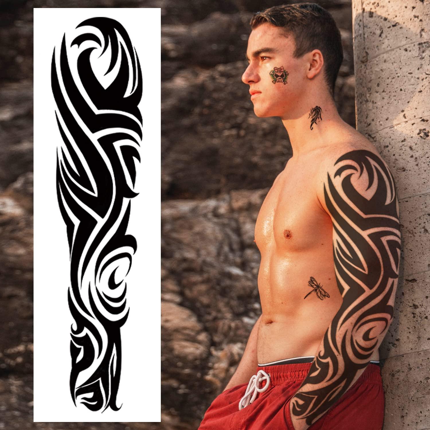 SOOVSY 46 Sheets Full Arm Temporary Tattoo for Men with Lion Deer Eagle  Flame Totem Boat Flower, Half Arm Temporary Tattoo for Women with Wolf Lion  Flame Totem Daisy, Fake Tattoos Aldult