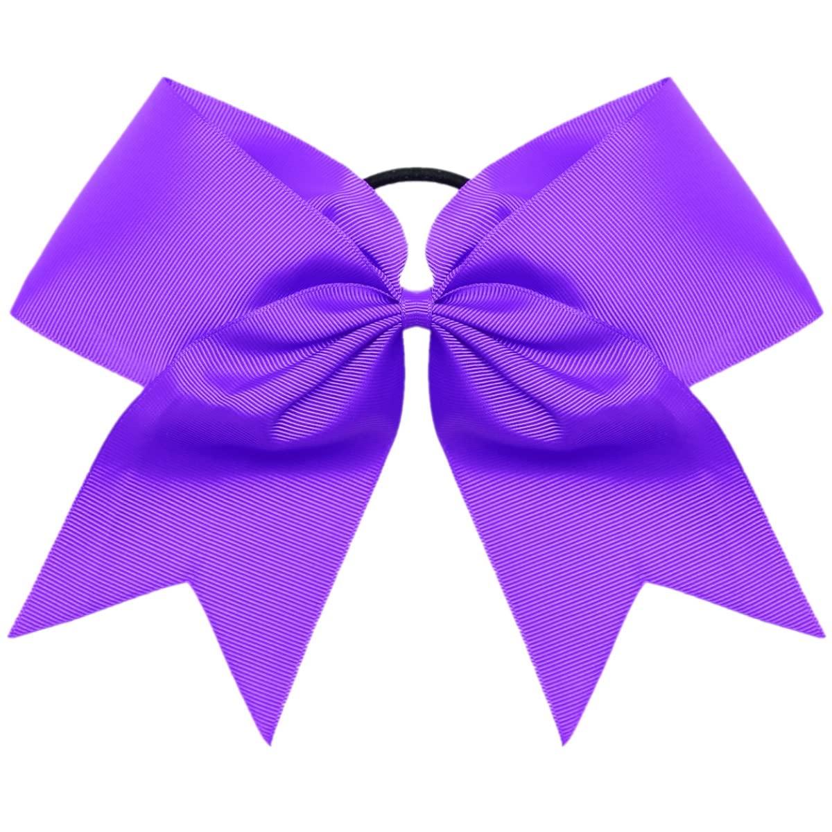 Cheer Bows, Caenagrion 18 PCS 8" Purple Large Cheer Hair Bows Ponytail Holder Elastic Band