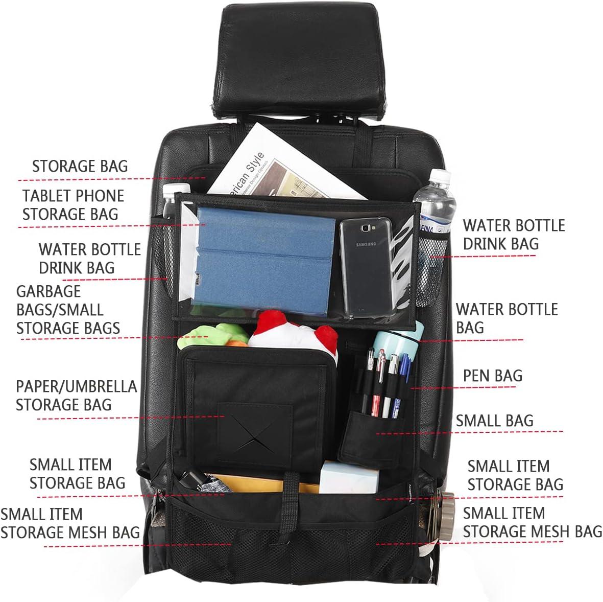 Car Backseat Organizer With Clear Tablet Holder - 10" Tablet Pocket + 5 Storage Pockets, Seat Protector & Kick Mat
