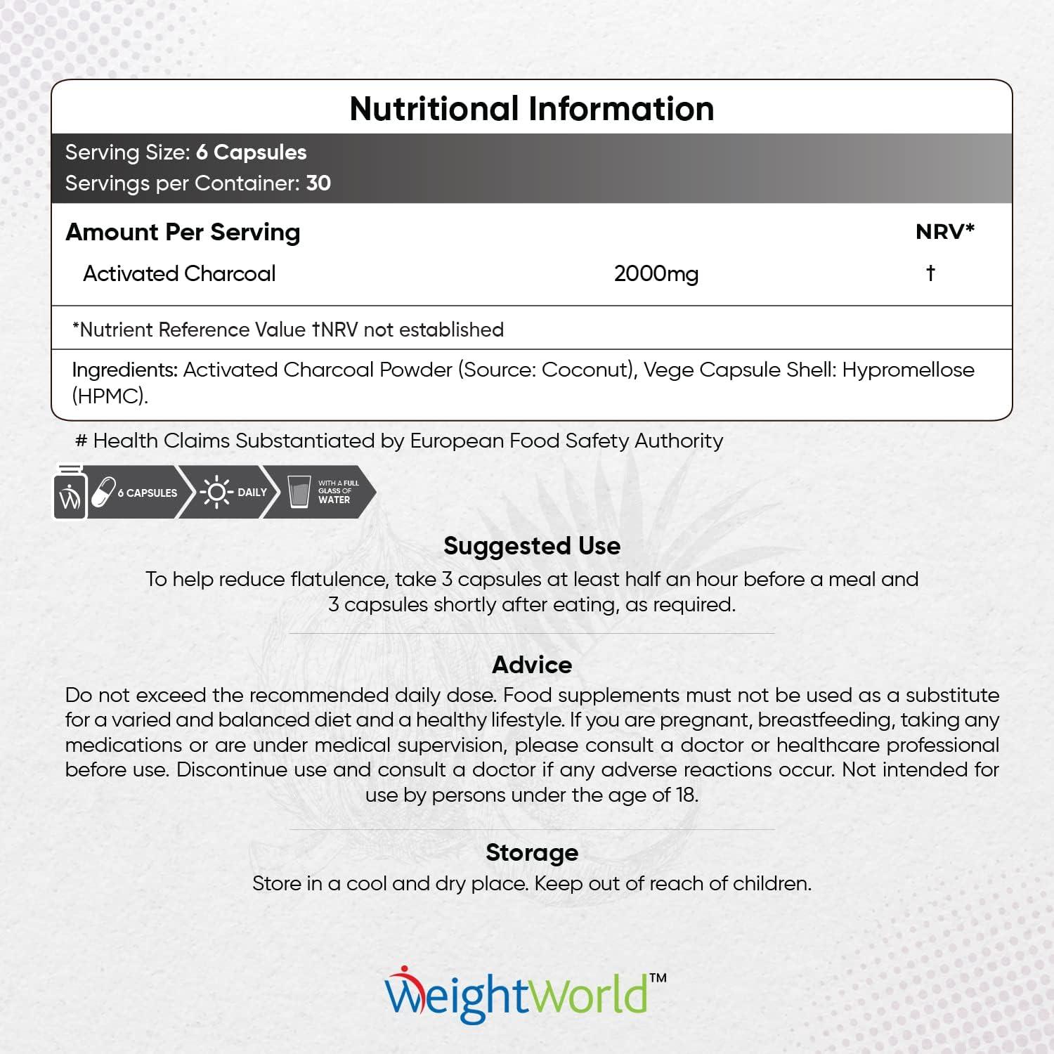 Activated Charcoal Capsules 2000mg 180 Vegan Capsules (Not Activated