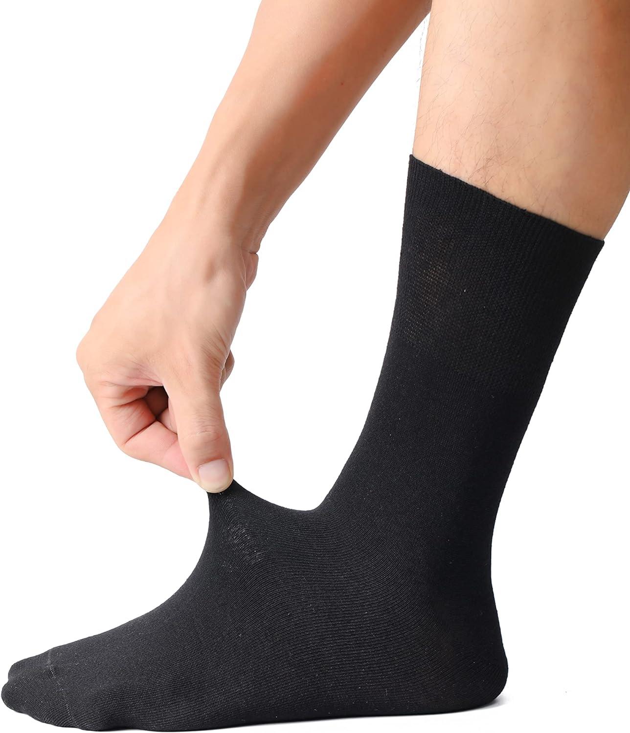 Polawind mens diabetic socks size 10-13 wide loose top men's edema  neuropathy ankle socks for men loose extra wide non binding diabetes sock 1  & 3 & 6 Pair Packs (6 Pair BLACK) One Size Black