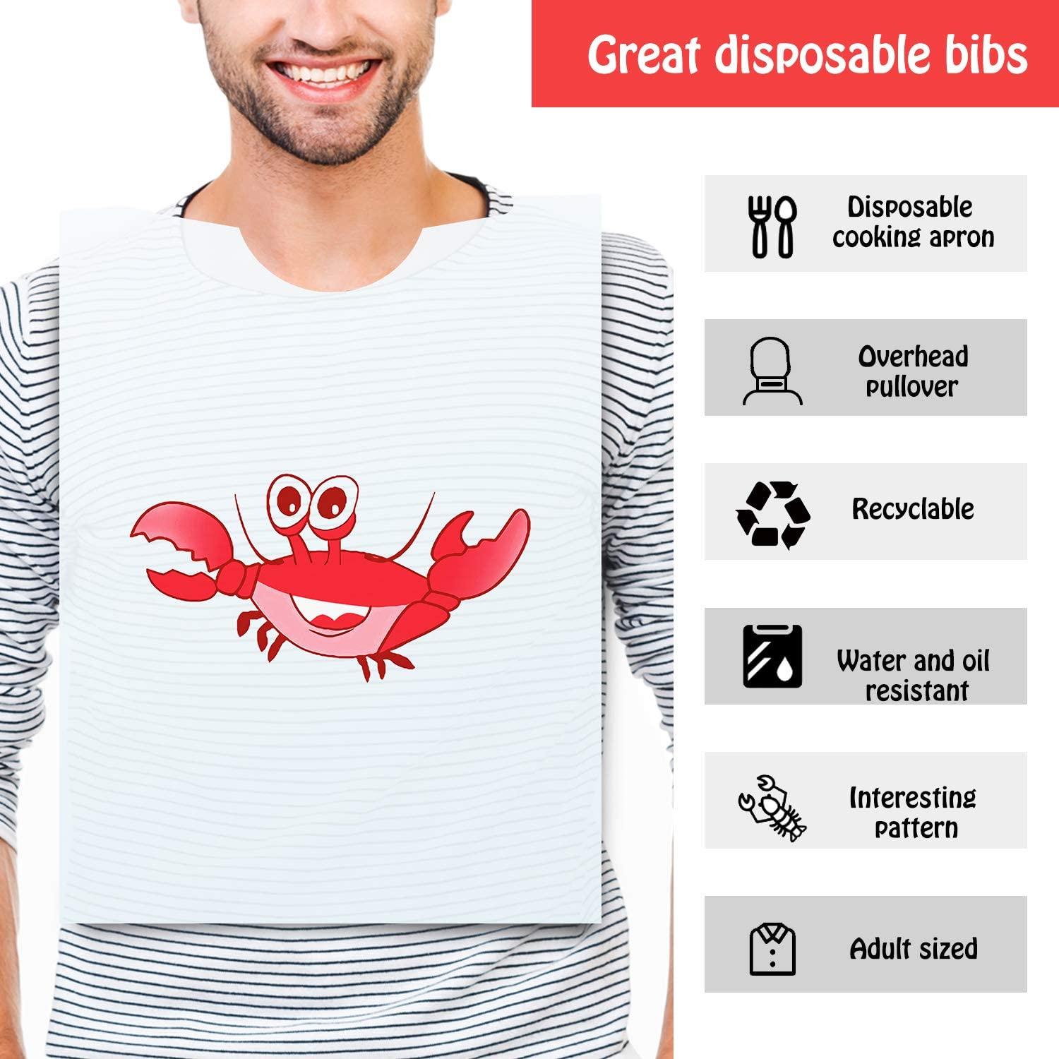 30 Pieces Disposable Crab Bibs for Adults Plastic Funny Bibs 23 Inches