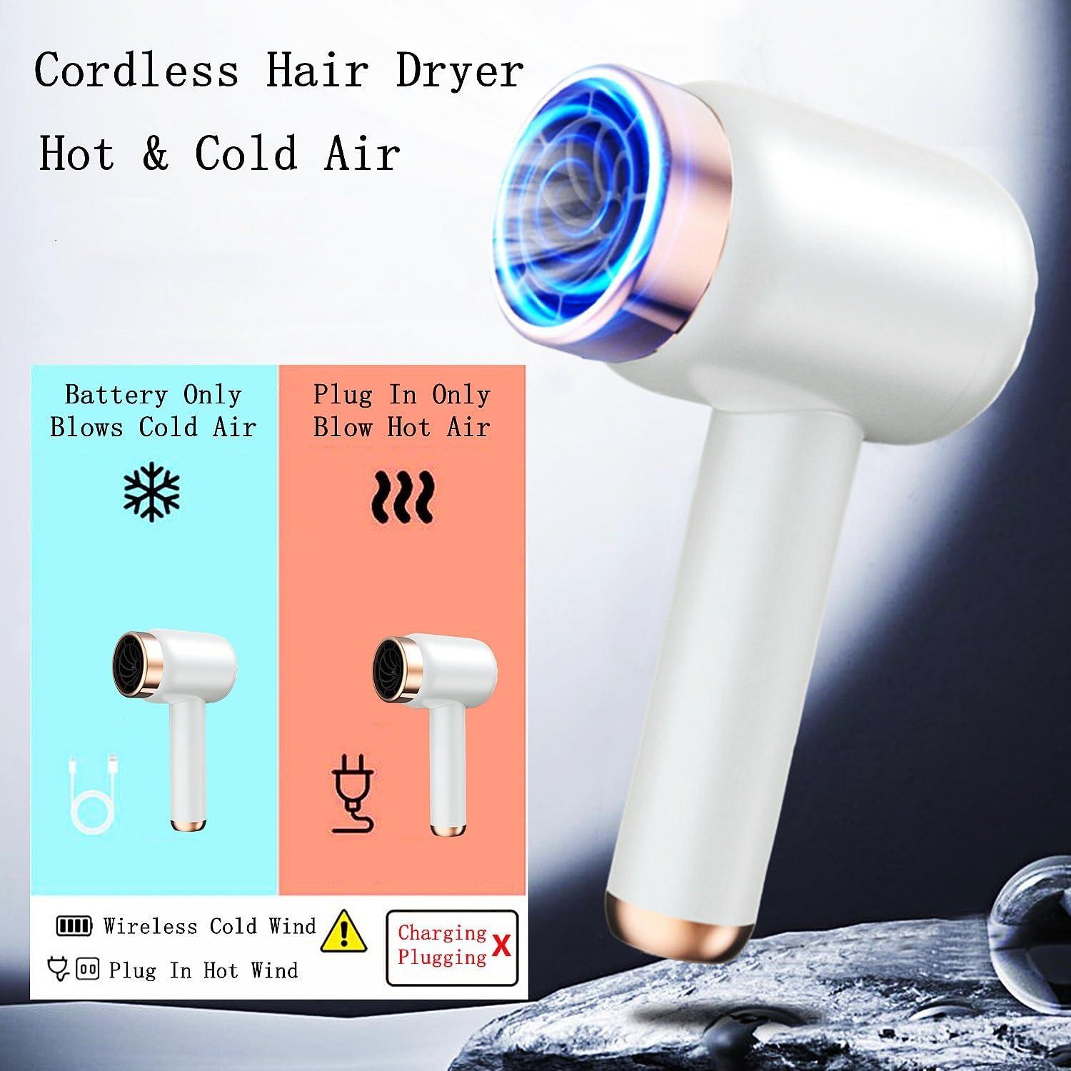 Portable Cordless Hair Dryer w/Hot Cold Air Type-C USB
