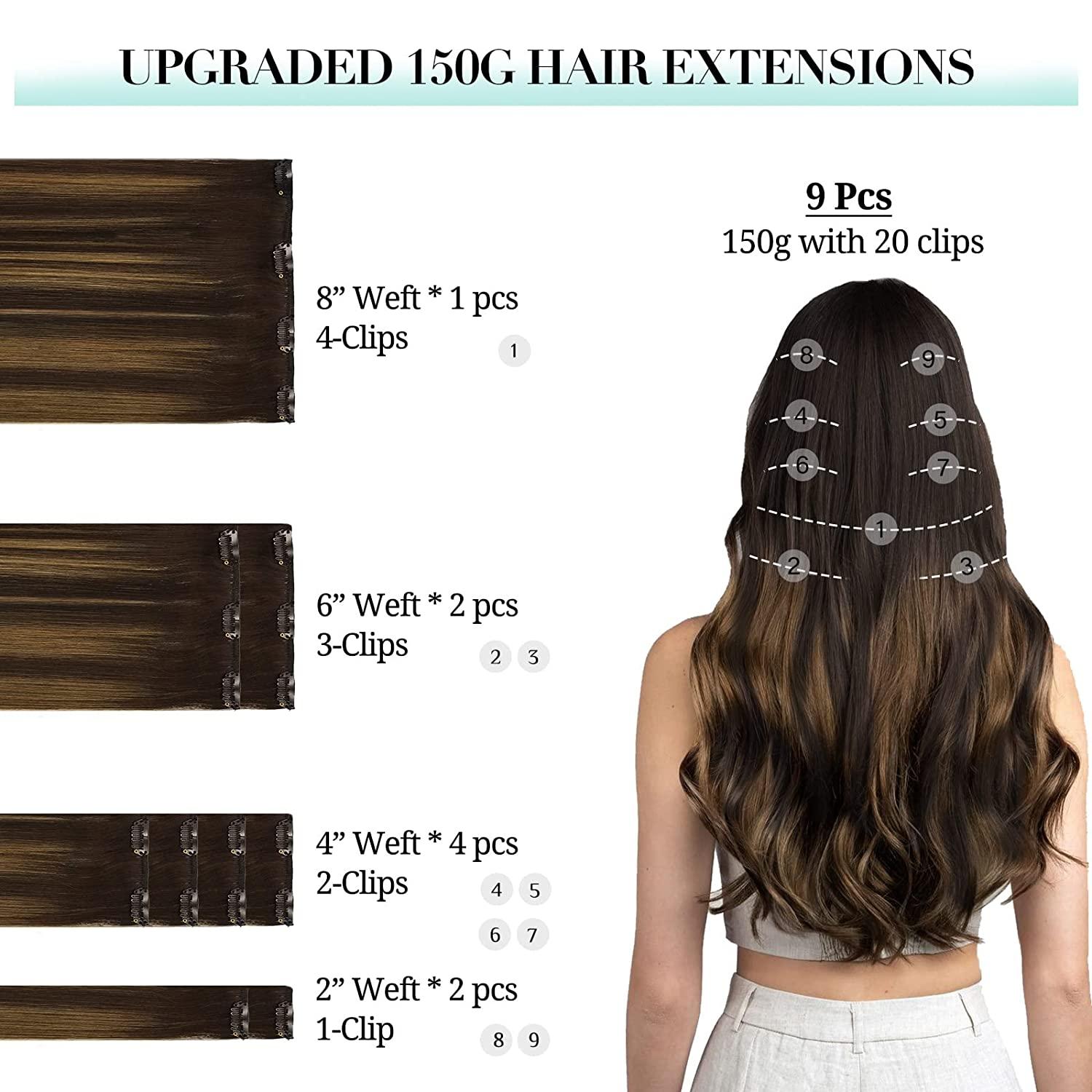 Clip in Hair Extensions Straight Hair for Women, 1B/30 Real Human Hair  Double Weft Thick to Ends Clips ins Hair Extension, 1B/Brown Clip in  Straight