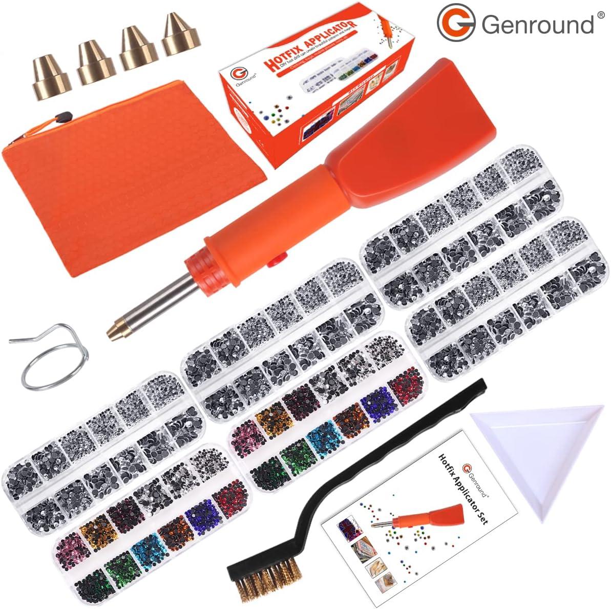 Genround Hotfix Rhinestones Applicator, (Rinestones Can be Sucked in)  (Genround Design) Hotfix Applicator with 6pcs Rhinestones Set Hot Fixed  Crystal Bling Machine Heat Pen for Clothing Shoes Bags