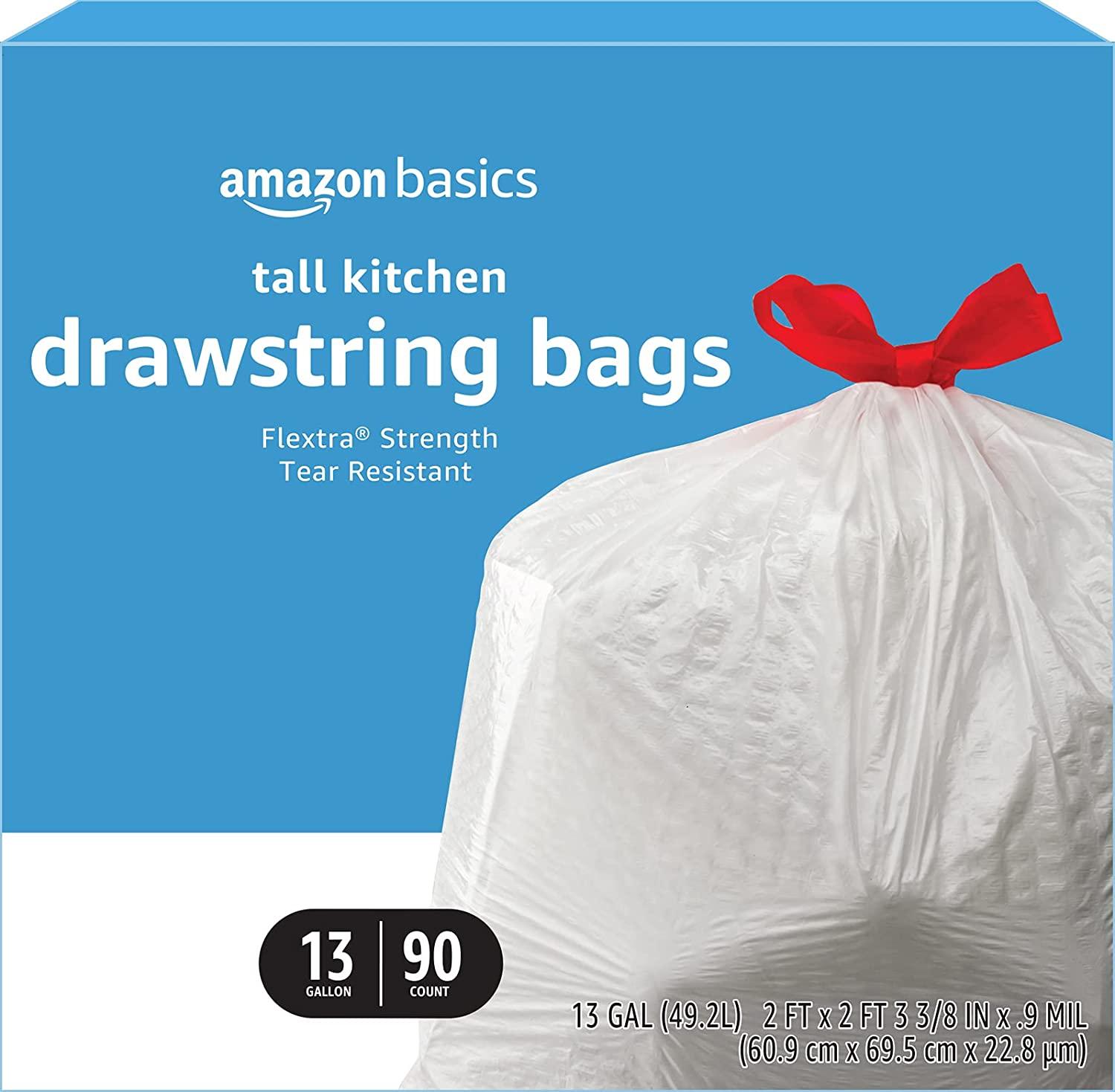   Basics Tall Kitchen Drawstring Trash Bags, 13