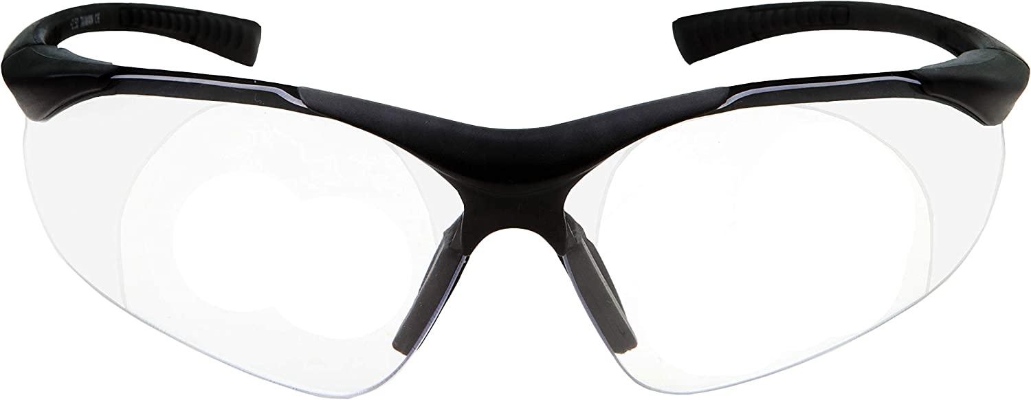 Full Lens Magnification Safety Glasses with Black Frame Clear Lens