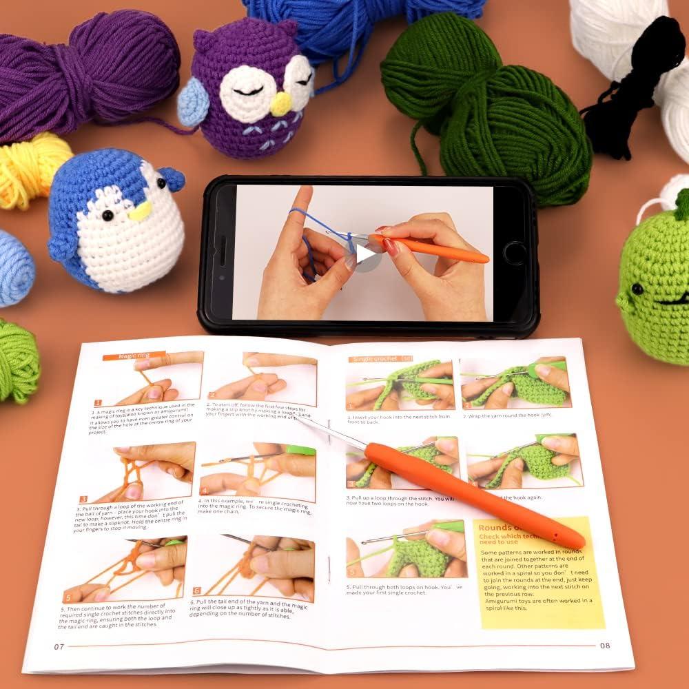 MGahyi 3 Set Crochet Kit, DIY Crochet Kit for Beginners, Crochet Starter Kit  for Adults and Kids,Complete Crochet Set to Make 3 PCS  Animals(Jellyfish+Hamster+Frog) Jellyfish&Hamster&Frog