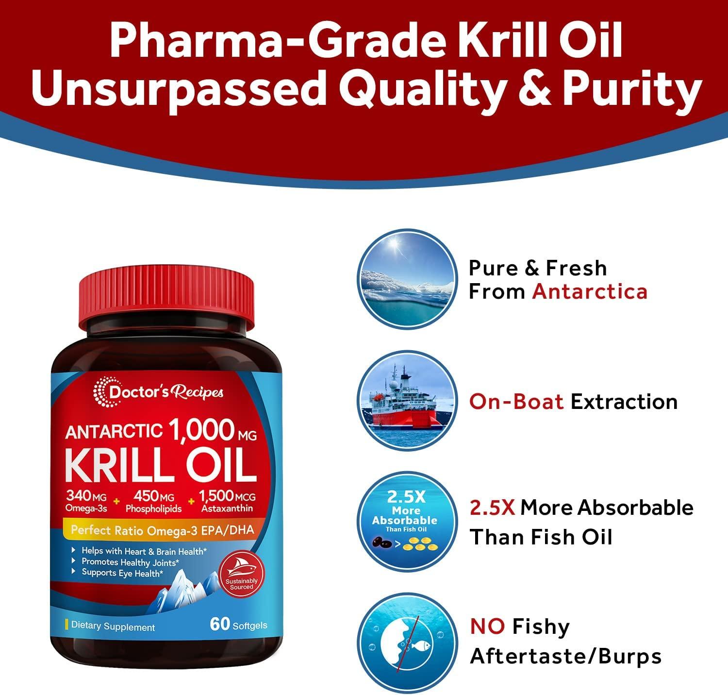 Doctors Recipes Antarctic Krill Oil, 60 Softgels 1000mg, DHAEPA at 12