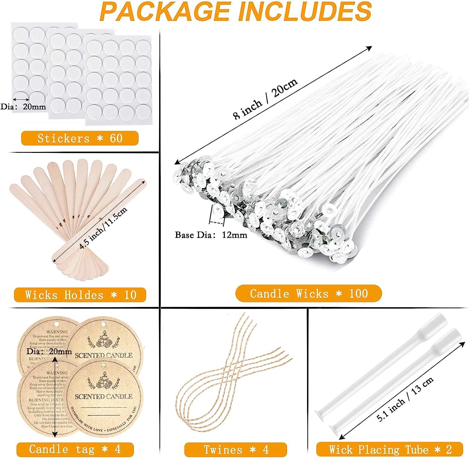 Candle Wick Kit, 100pcs Candle Wicks with Wick Stickers, Wick
