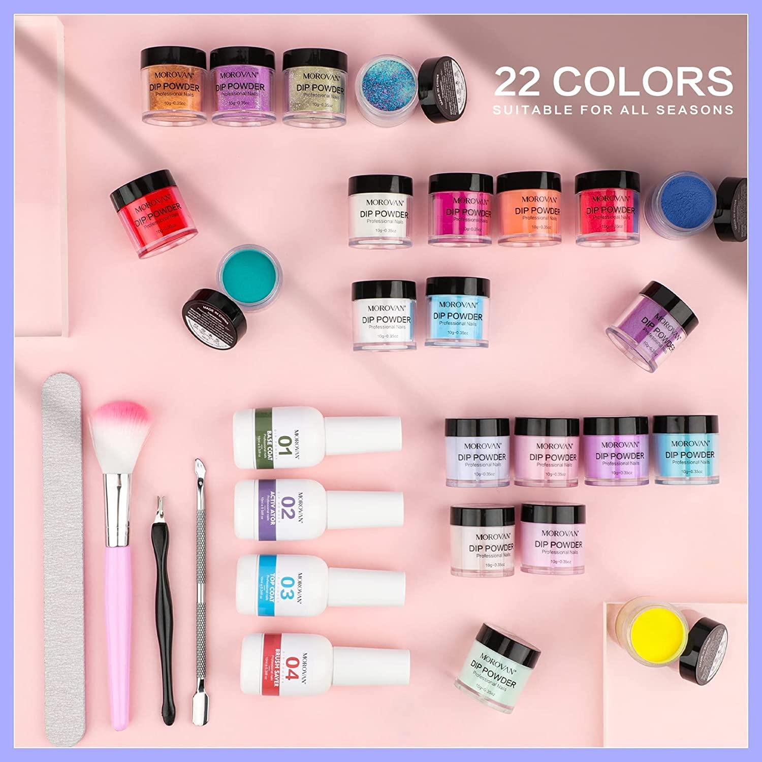 Morovan Dip Powder Nail Kit: 30 Pcs Dip Nails Powder Starter Kit with 22  Colors Dipping Powder - All Seasons Nail Dip Powder Kit for Nail Art  Manicure