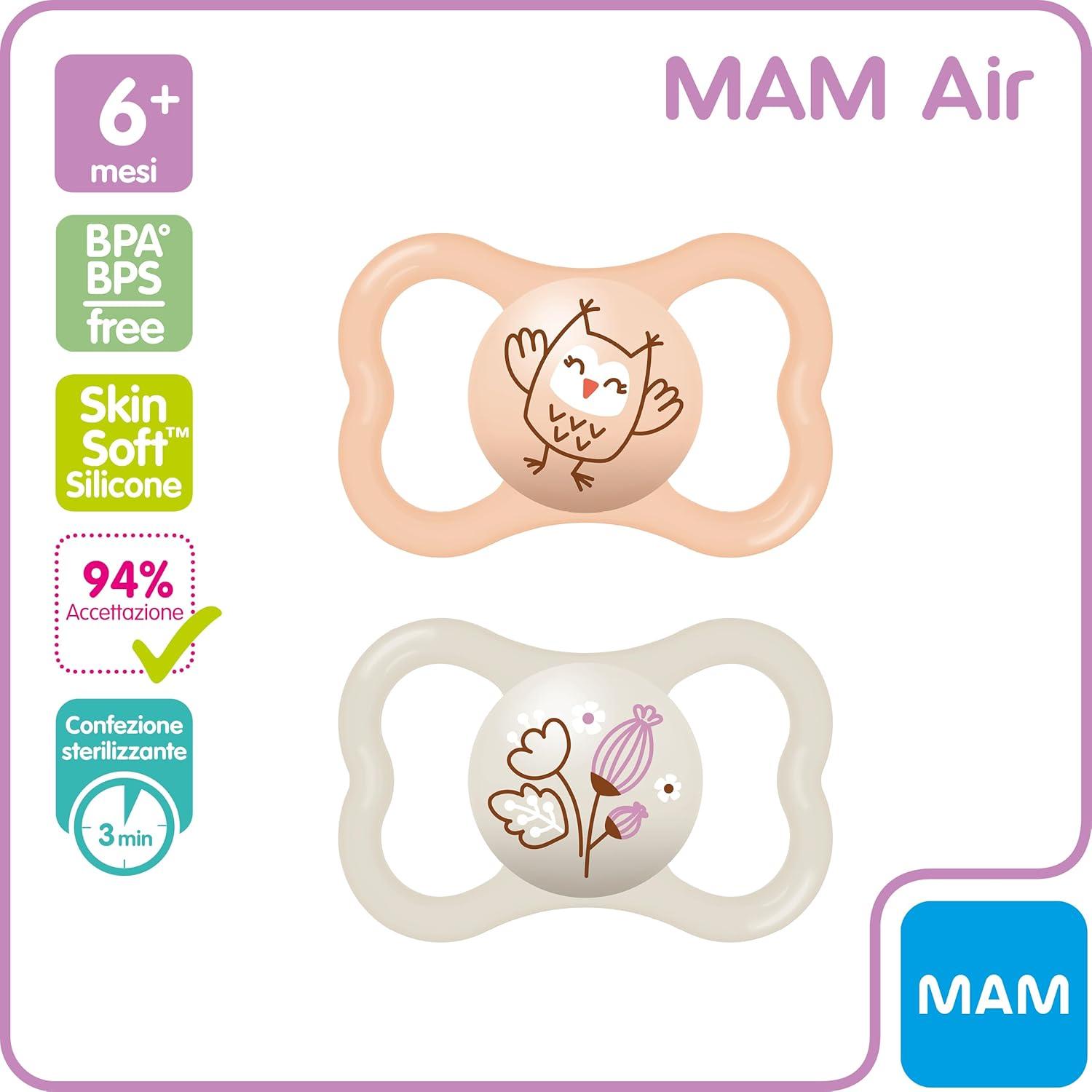 MAM Night Original Ciuccio Neonato 6+ Mesi - Set Da 4 Con Tettarella In Silicone SkinSoft - Si Illumina Al Buio - Include 2 Scatole Da Trasporto Sterilizzabili